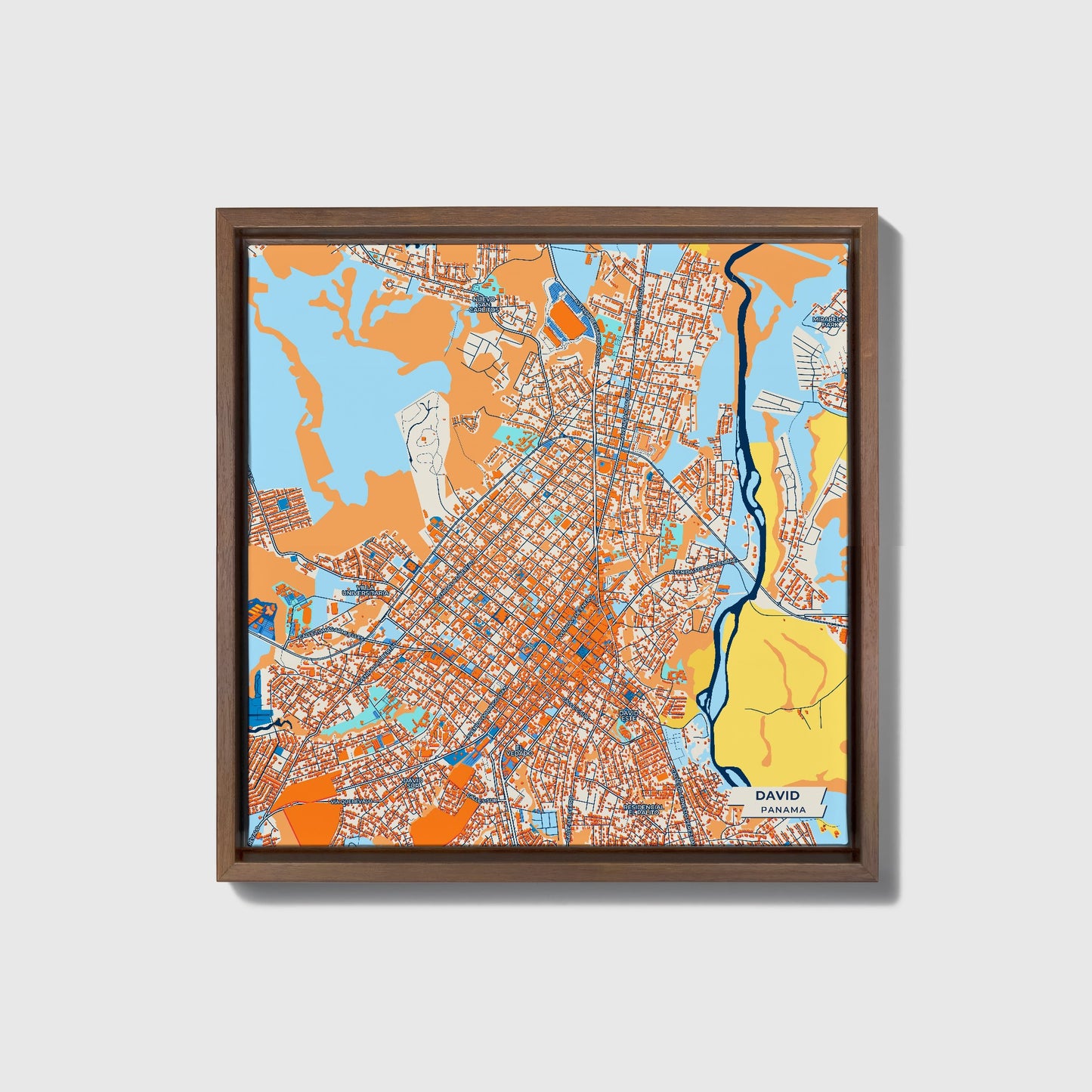 David Panama Colorful City Map Canvas Print • Dark Wooden Framed