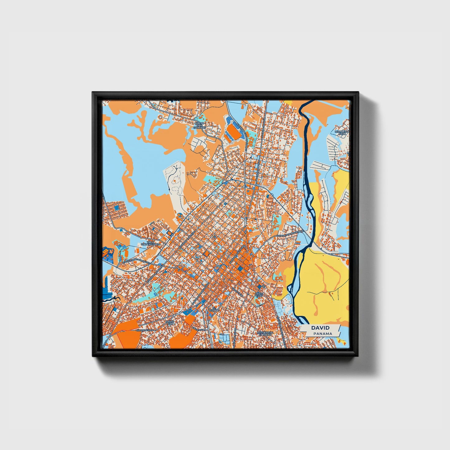 David Panama Colorful City Map Canvas Print • Black Framed