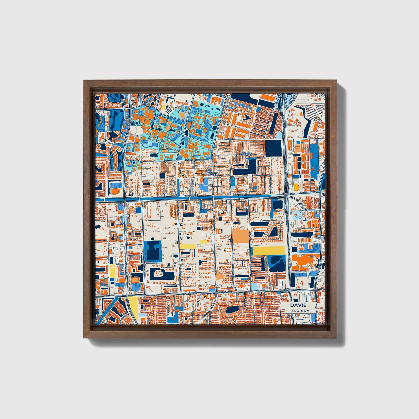 Davie Florida Colorful City Map Canvas Print • Dark Wooden Framed