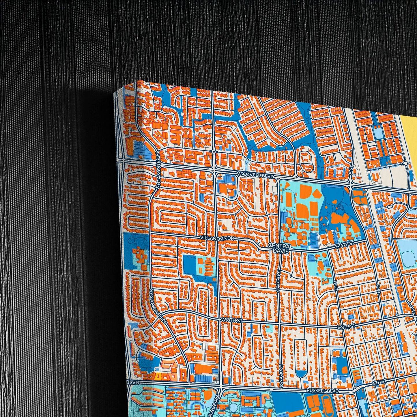 Davis California Colorful City Map Canvas Print Detail