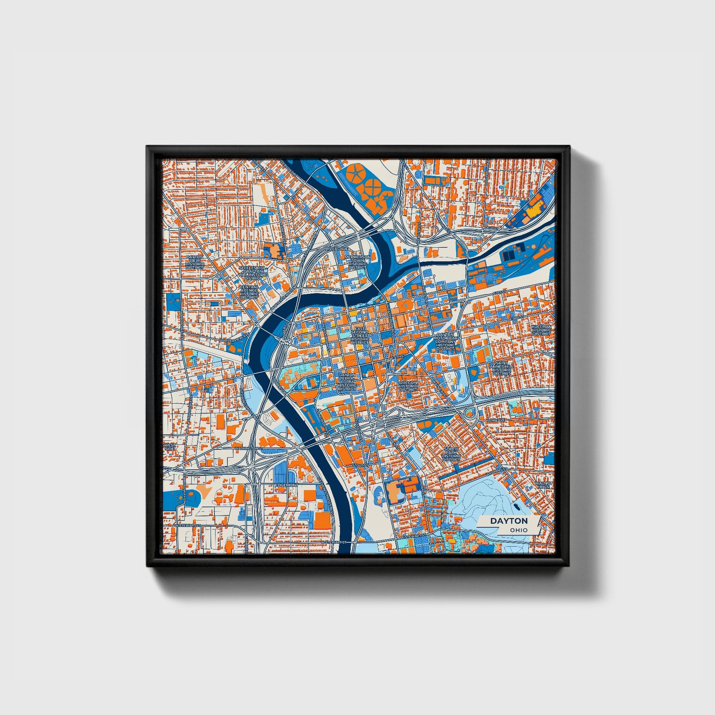 Dayton Ohio Colorful City Map Canvas Print • Black Framed