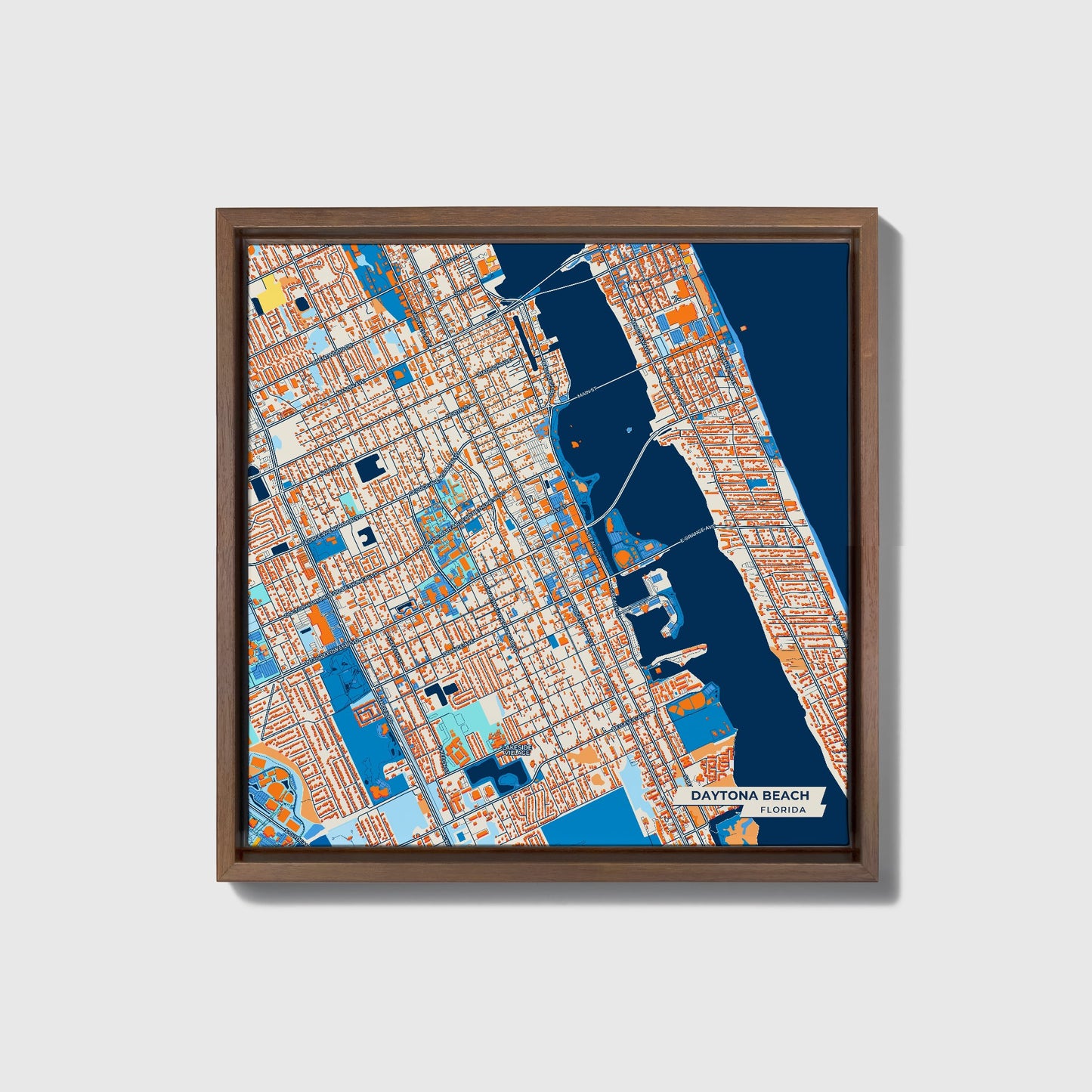 Daytona Beach Florida Colorful City Map Canvas Print • Dark Wooden Framed