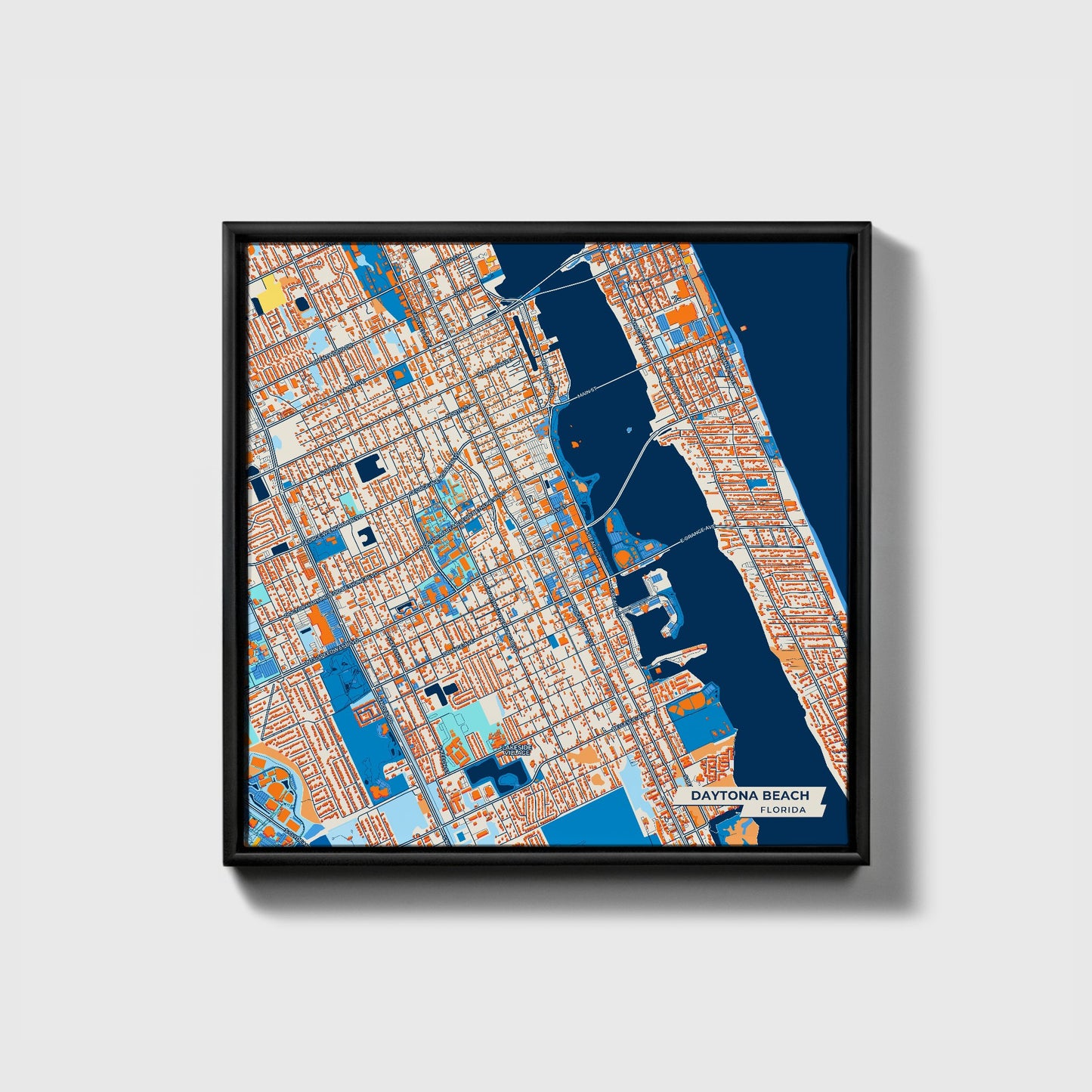 Daytona Beach Florida Colorful City Map Canvas Print • Black Framed