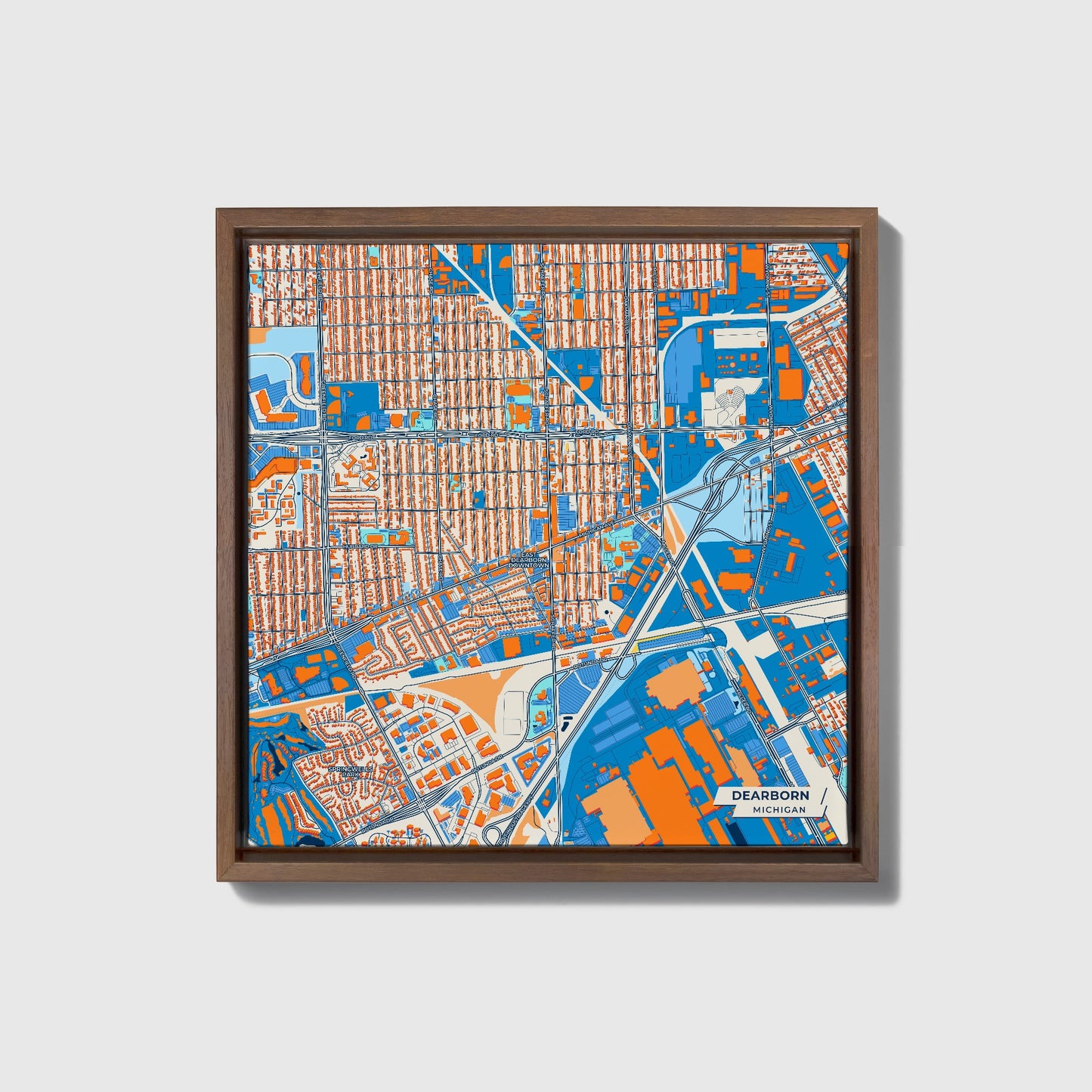 Dearborn Michigan Colorful City Map Canvas Print • Dark Wooden Framed
