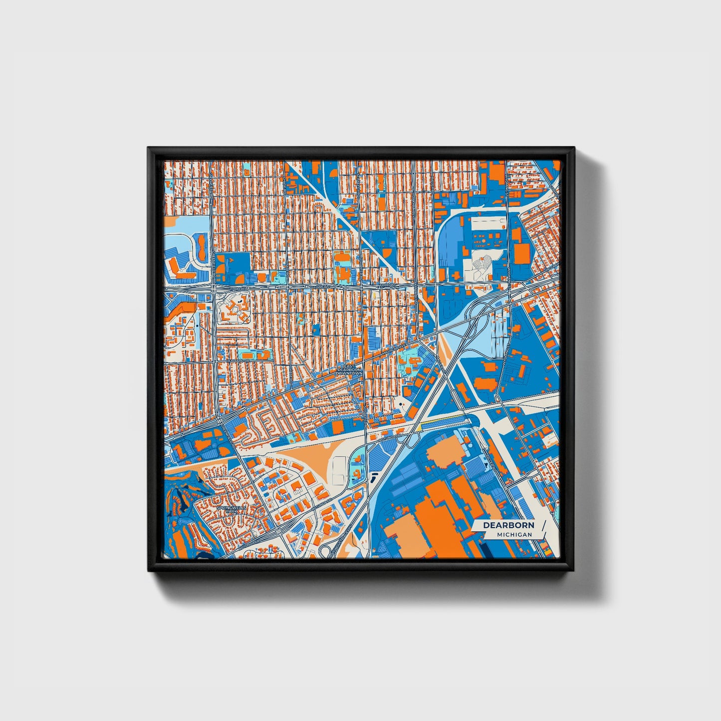 Dearborn Michigan Colorful City Map Canvas Print • Black Framed