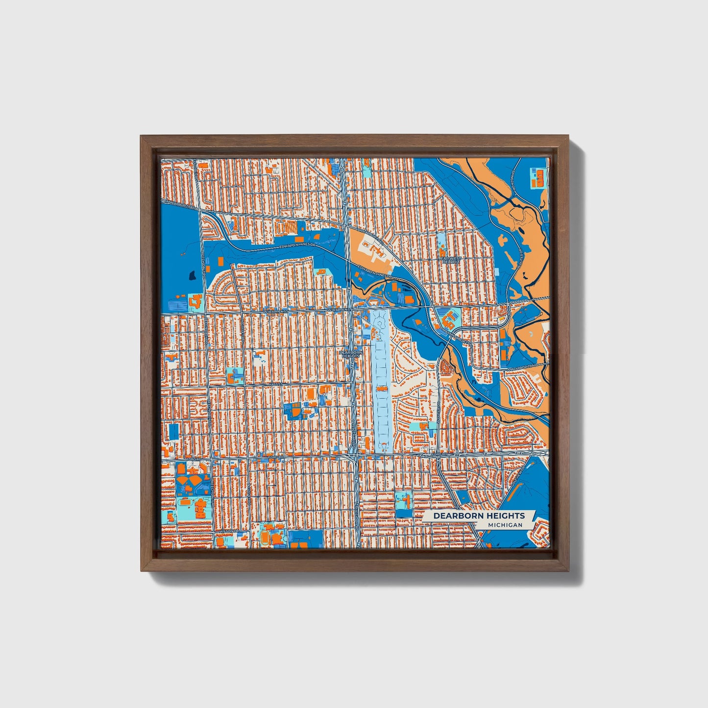 Dearborn Heights Michigan Colorful City Map Canvas Print • Dark Wooden Framed