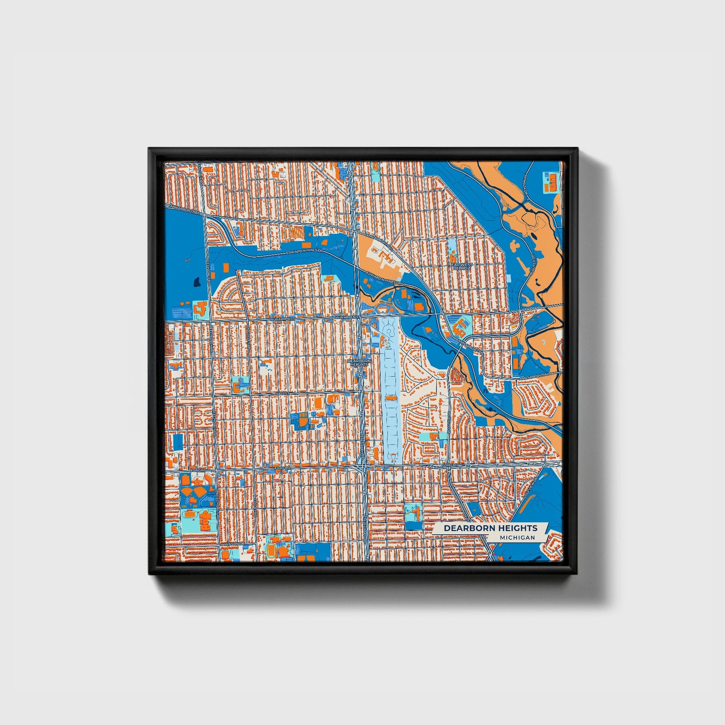 Dearborn Heights Michigan Colorful City Map Canvas Print • Black Framed