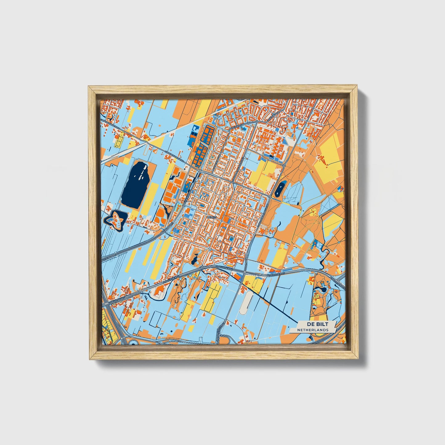 Debilt Netherlands Colorful City Map Canvas Print • Natural Wooden Framed