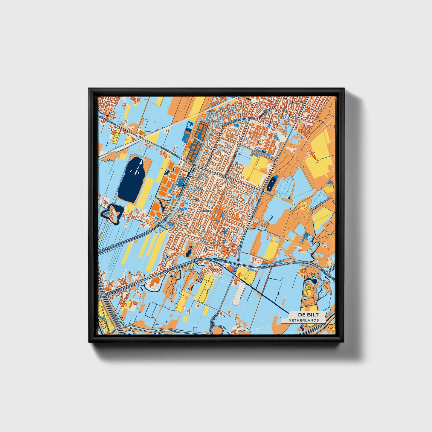 Debilt Netherlands Colorful City Map Canvas Print • Black Framed