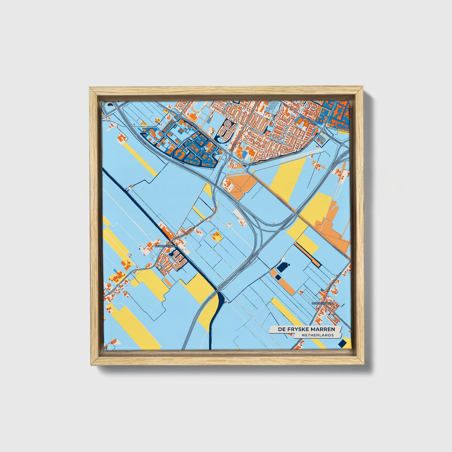 Defryskemarren Netherlands Colorful City Map Canvas Print • Natural Wooden Framed