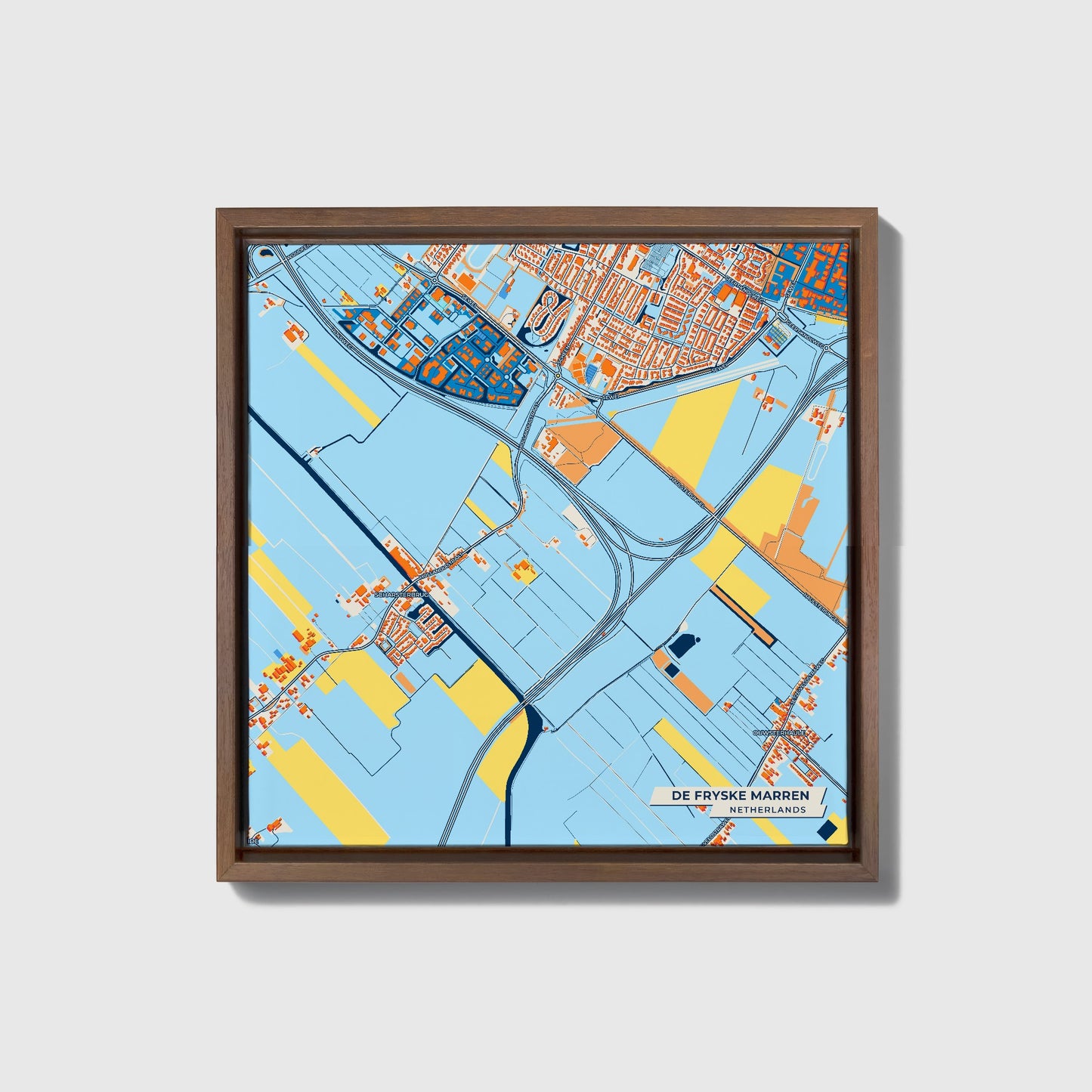 Defryskemarren Netherlands Colorful City Map Canvas Print • Dark Wooden Framed