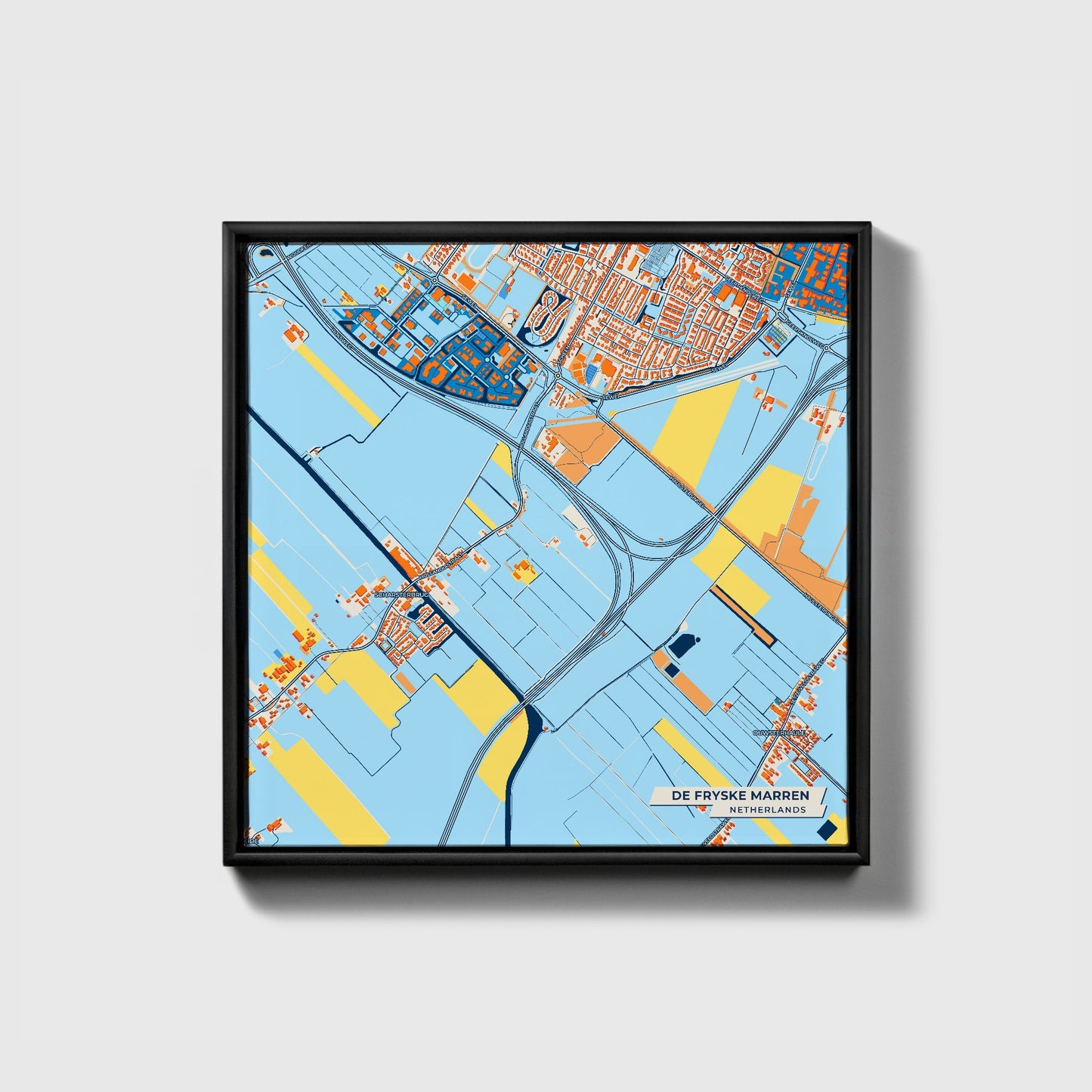 Defryskemarren Netherlands Colorful City Map Canvas Print • Black Framed