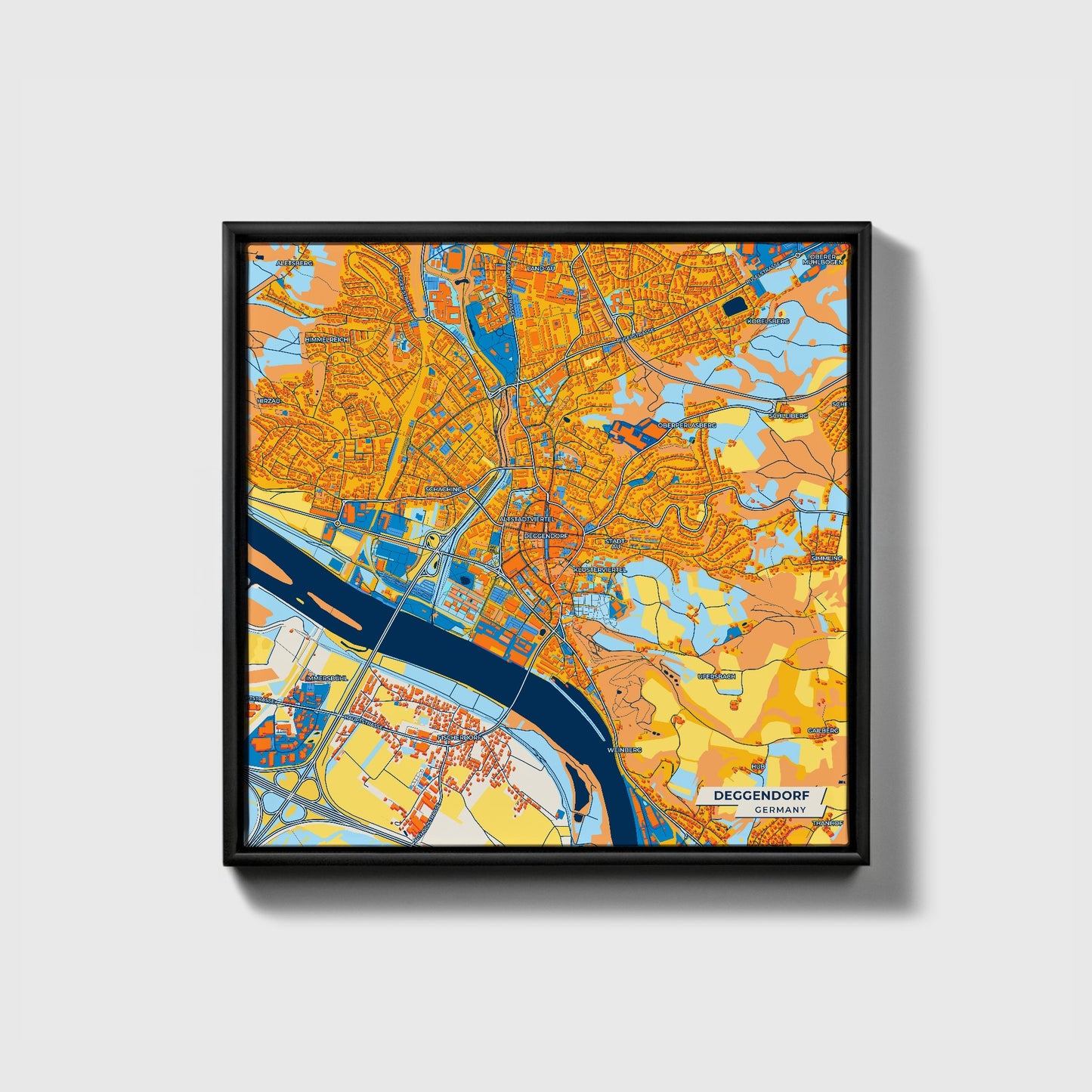 Deggendorf Germany Colorful City Map Canvas Print • Black Framed