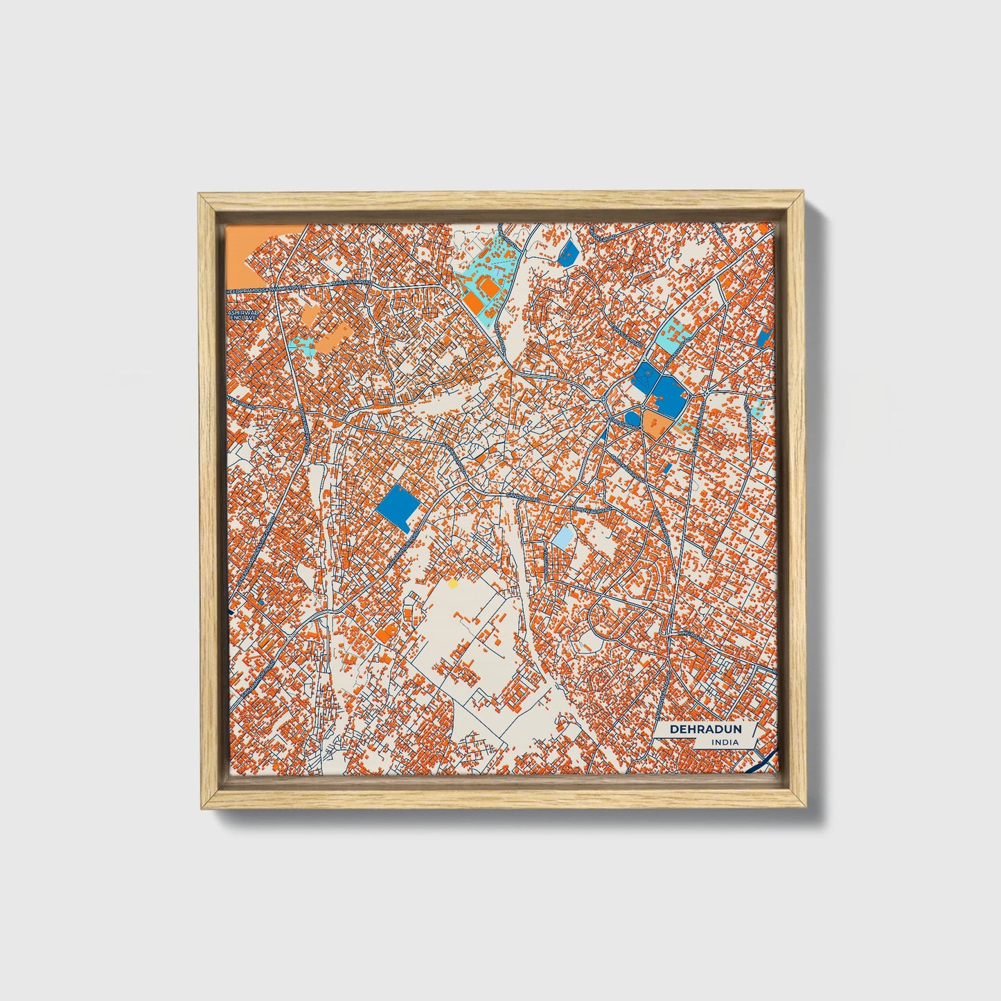 Dehradun India Colorful City Map Canvas Print • Natural Wooden Framed