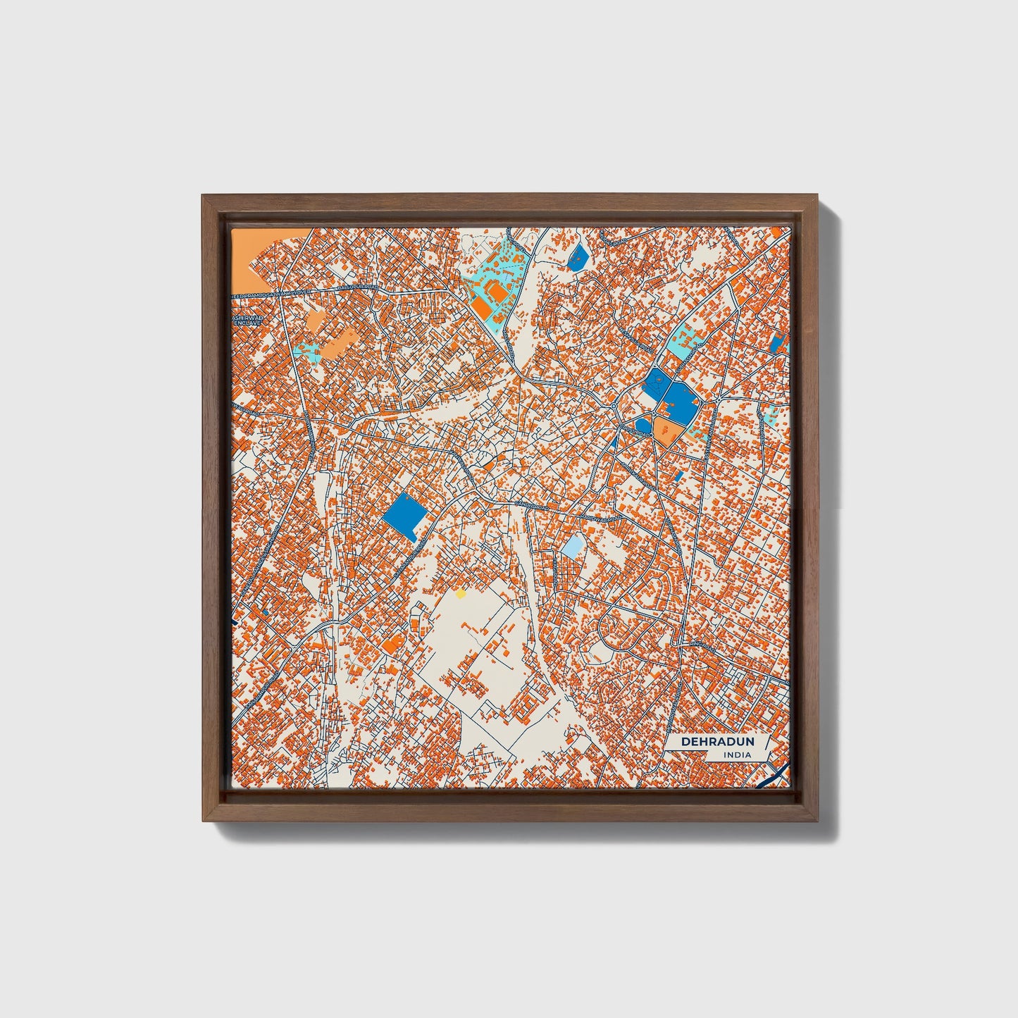 Dehradun India Colorful City Map Canvas Print • Dark Wooden Framed