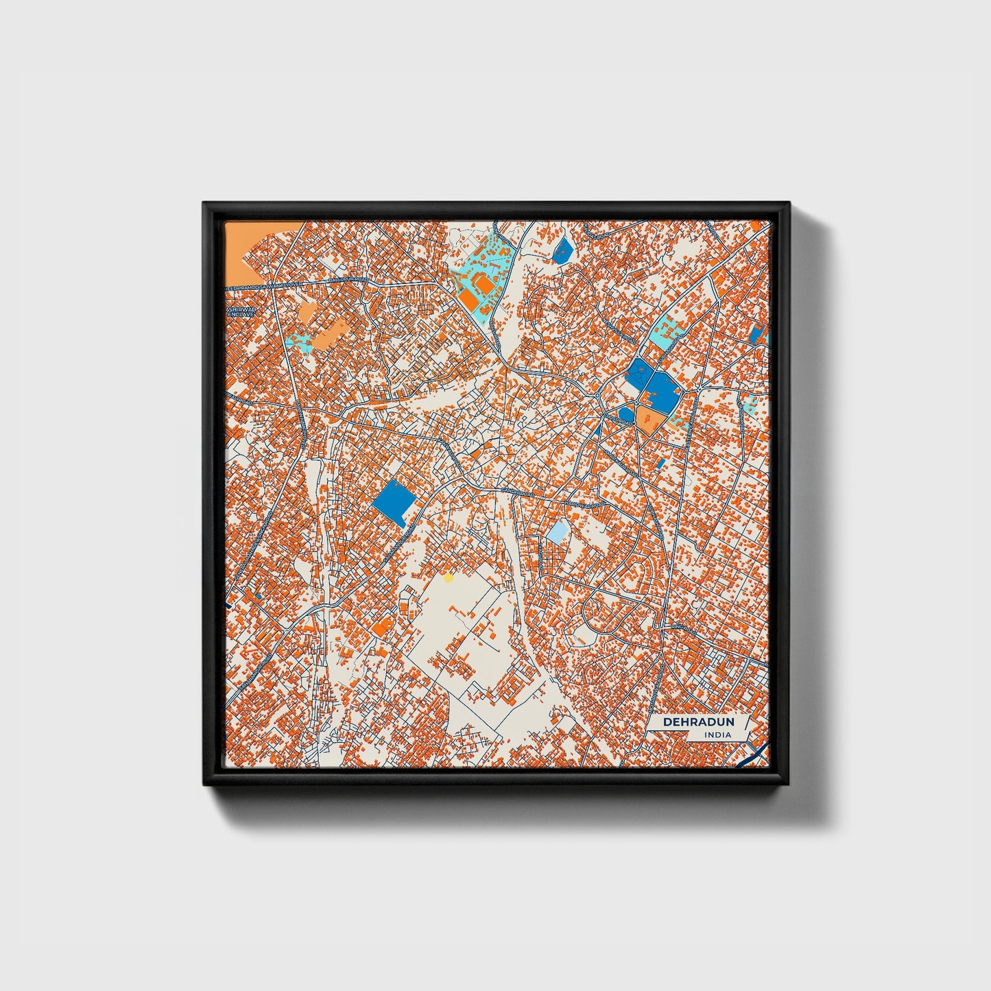 Dehradun India Colorful City Map Canvas Print • Black Framed