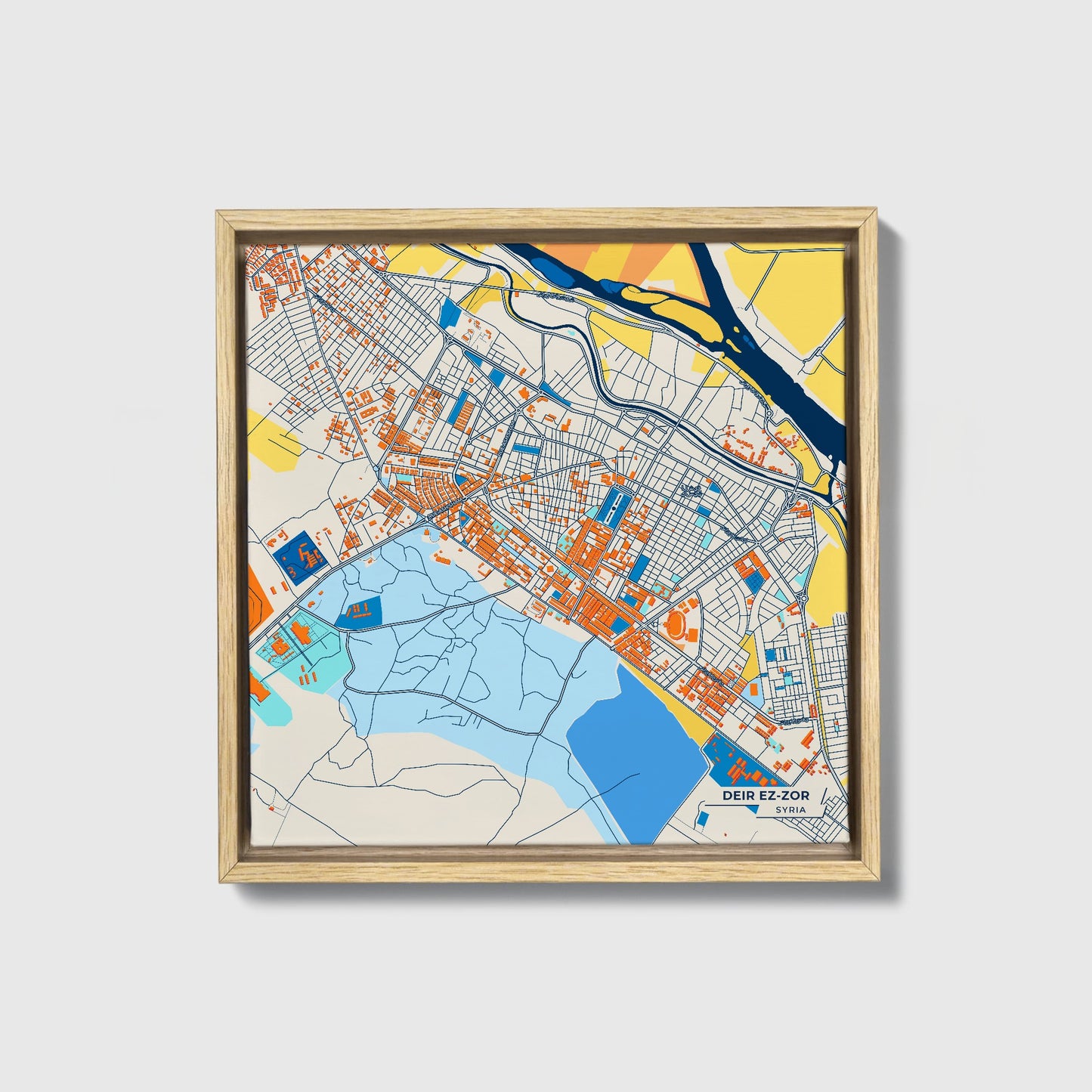 Deir Ez-Zor Syria Colorful City Map Canvas Print • Natural Wooden Framed