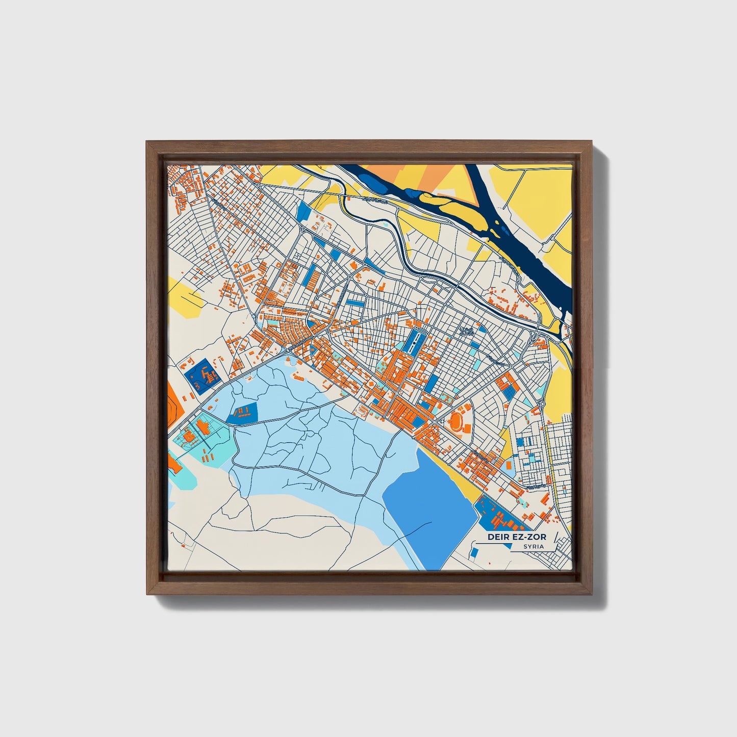 Deir Ez-Zor Syria Colorful City Map Canvas Print • Dark Wooden Framed
