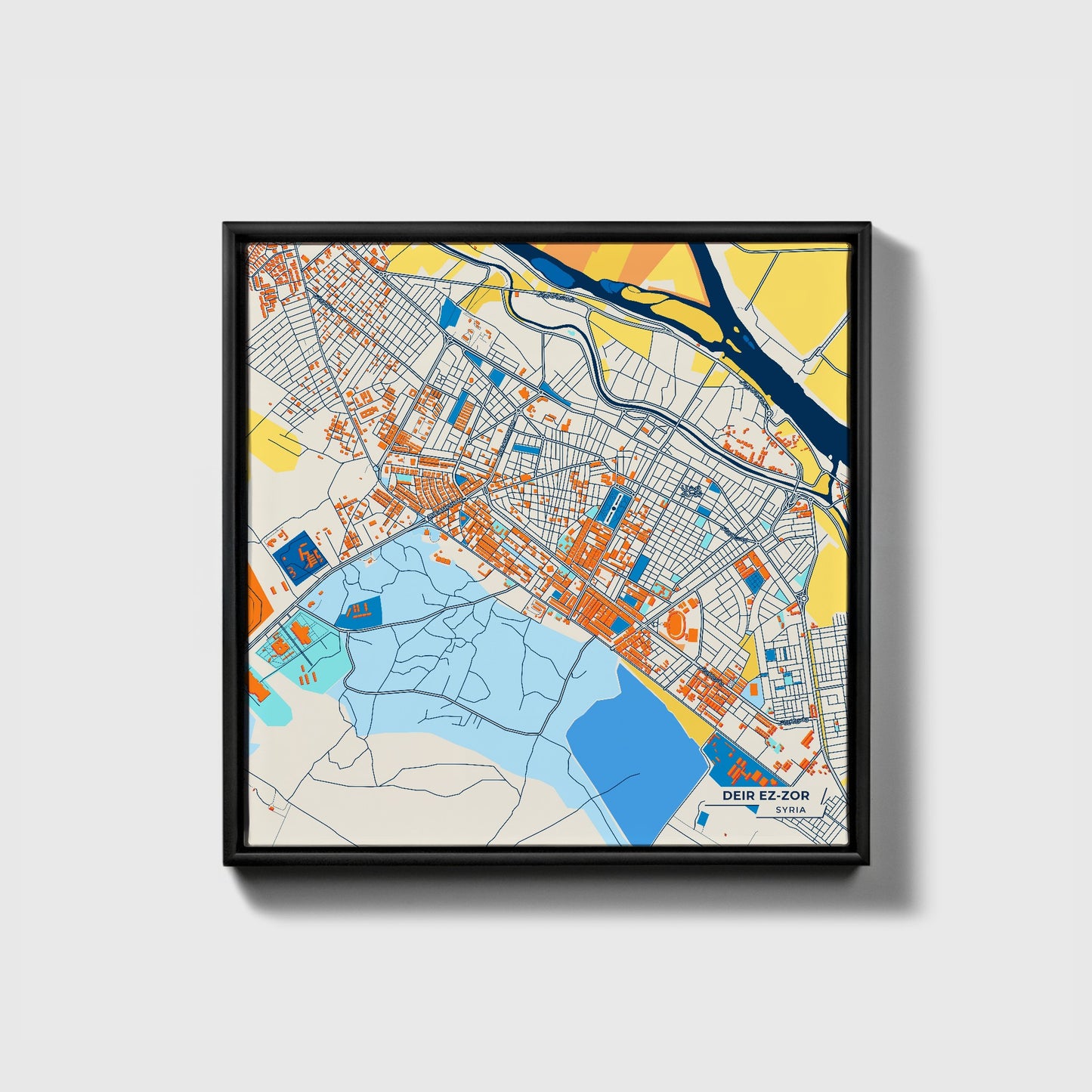 Deir Ez-Zor Syria Colorful City Map Canvas Print • Black Framed