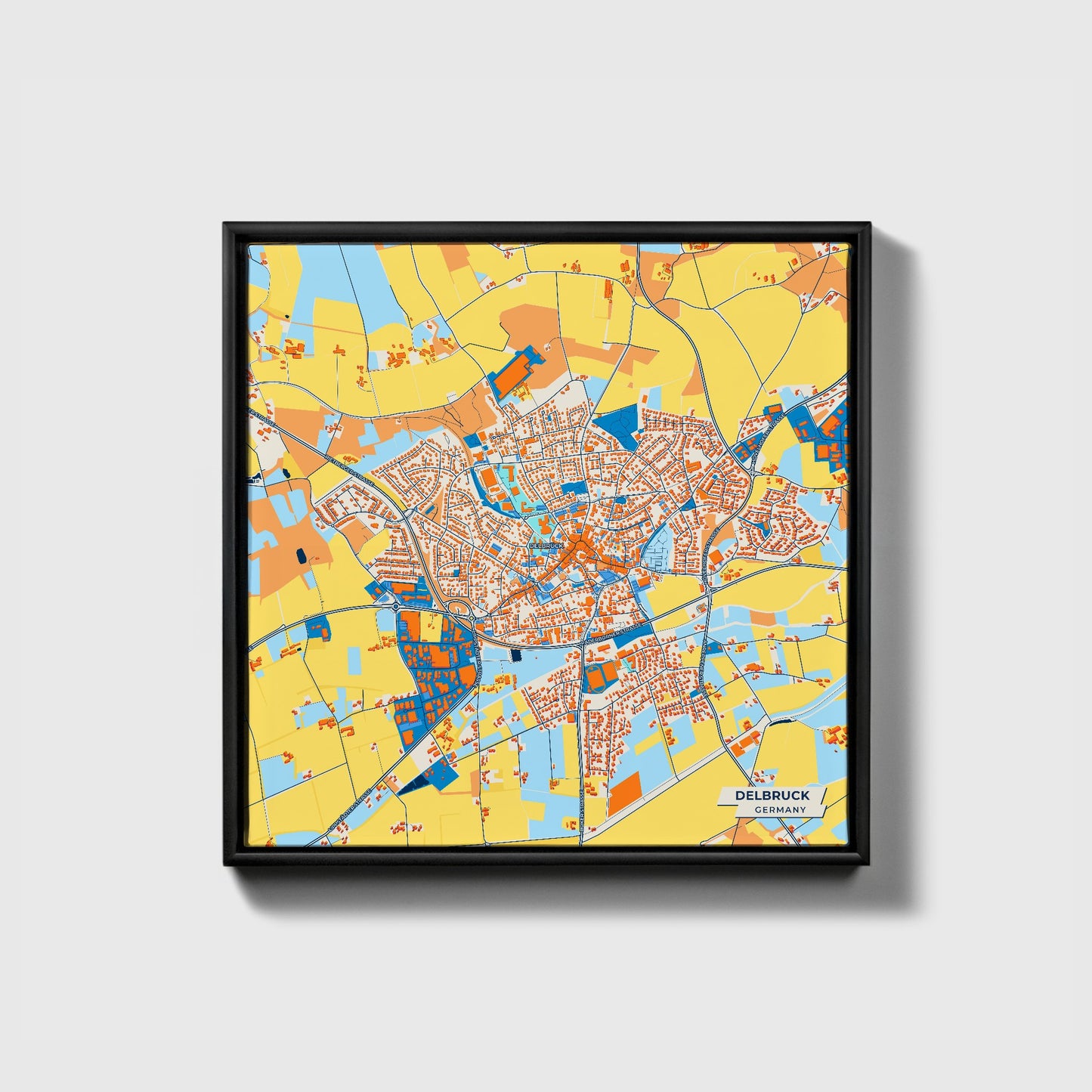 Delbrück Germany Colorful City Map Canvas Print • Black Framed