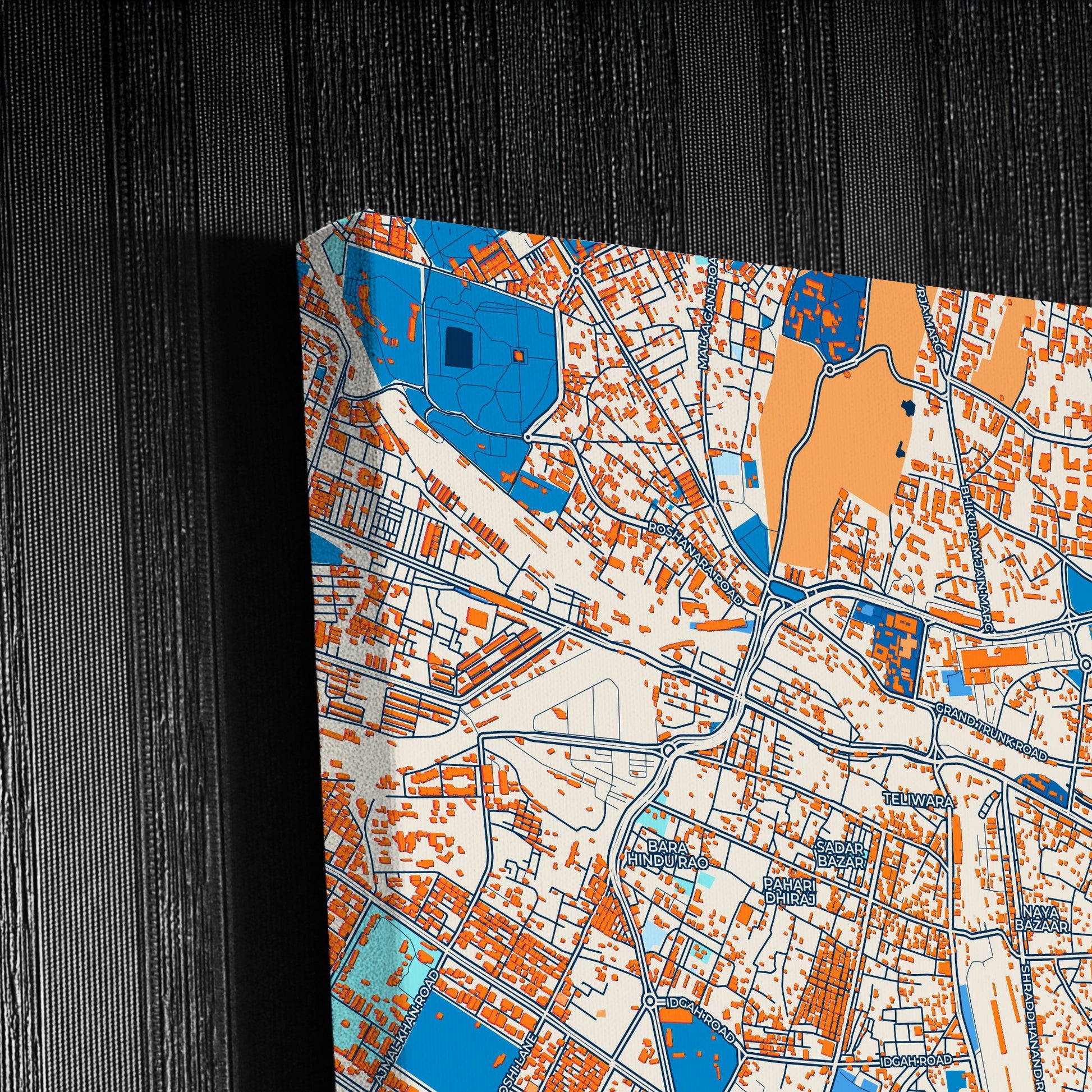 Delhi India Colorful City Map Canvas Print Detail