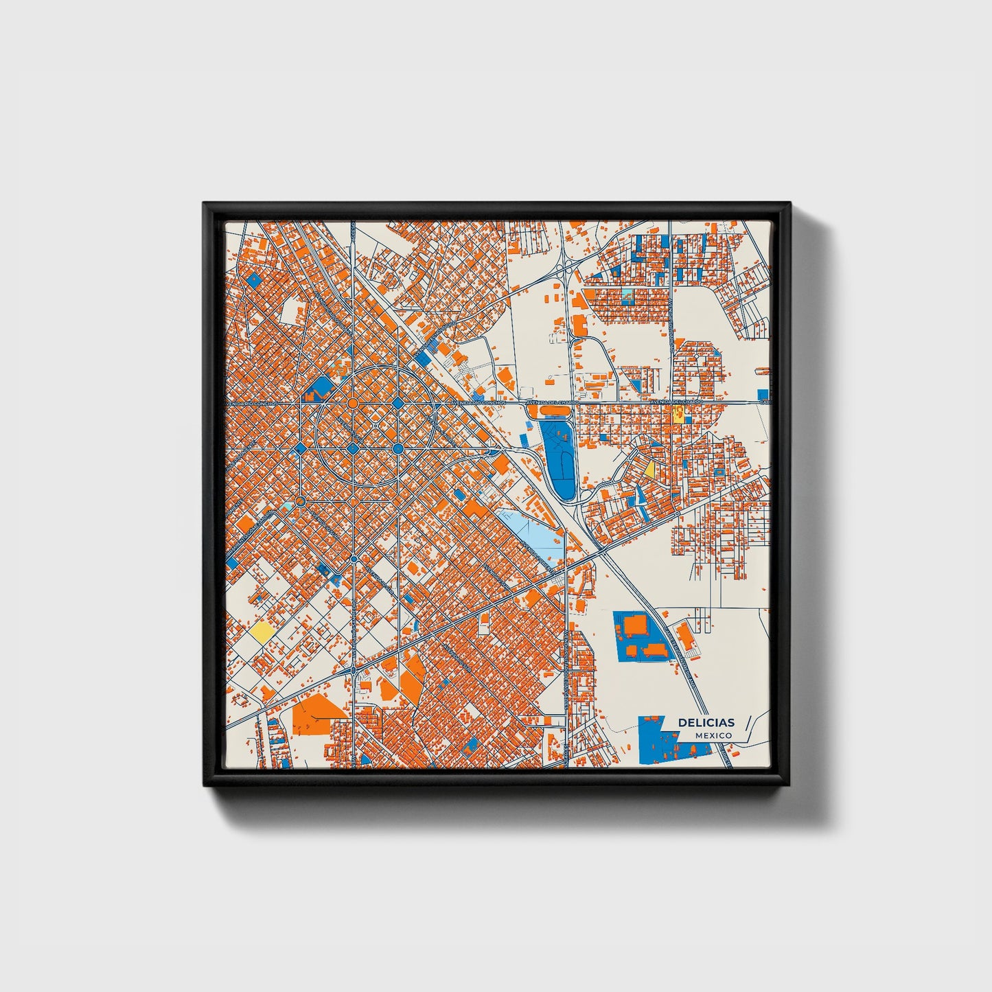 Delicias Mexico Colorful City Map Canvas Print • Black Framed