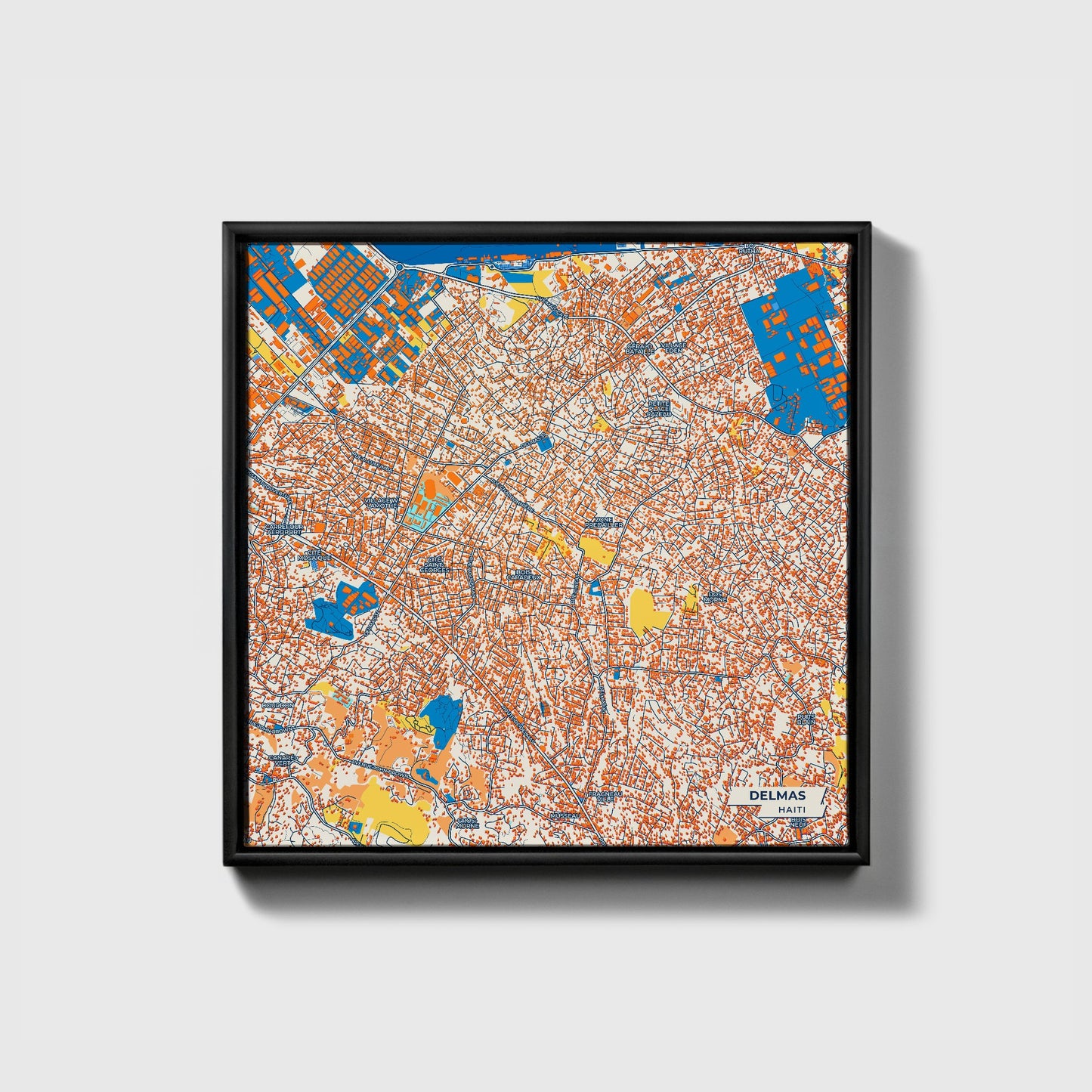 Delmas Haiti Colorful City Map Canvas Print • Black Framed