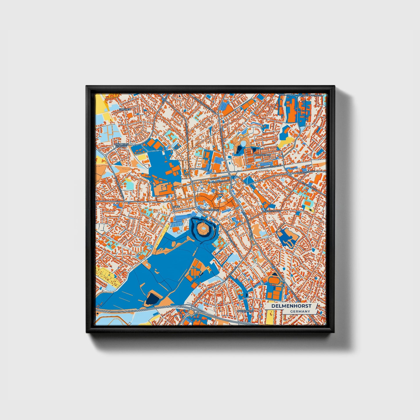 Delmenhorst Germany Colorful City Map Canvas Print • Black Framed