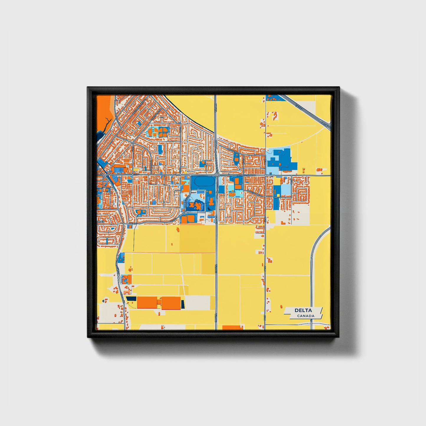 Delta Canada Colorful City Map Canvas Print • Black Framed