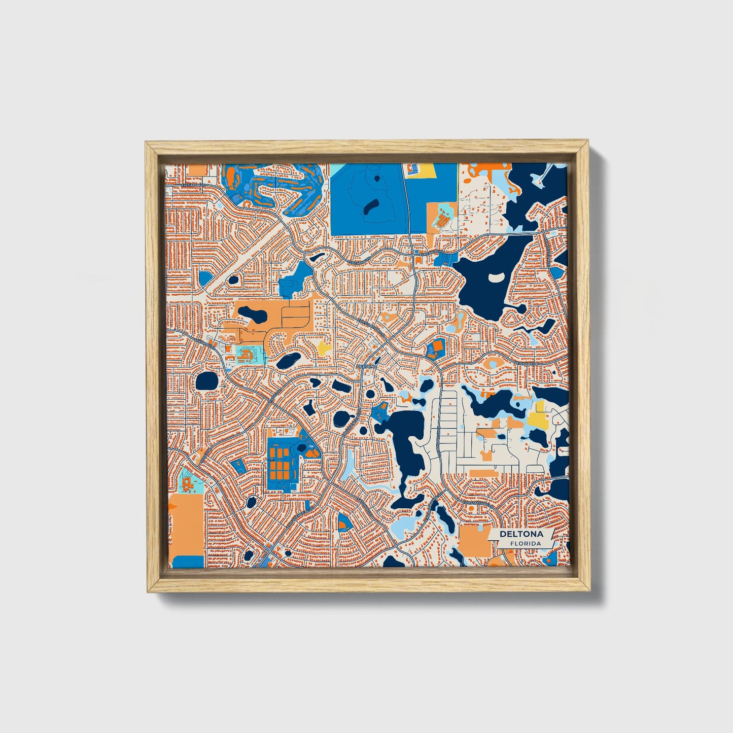 Deltona Florida Colorful City Map Canvas Print • Natural Wooden Framed