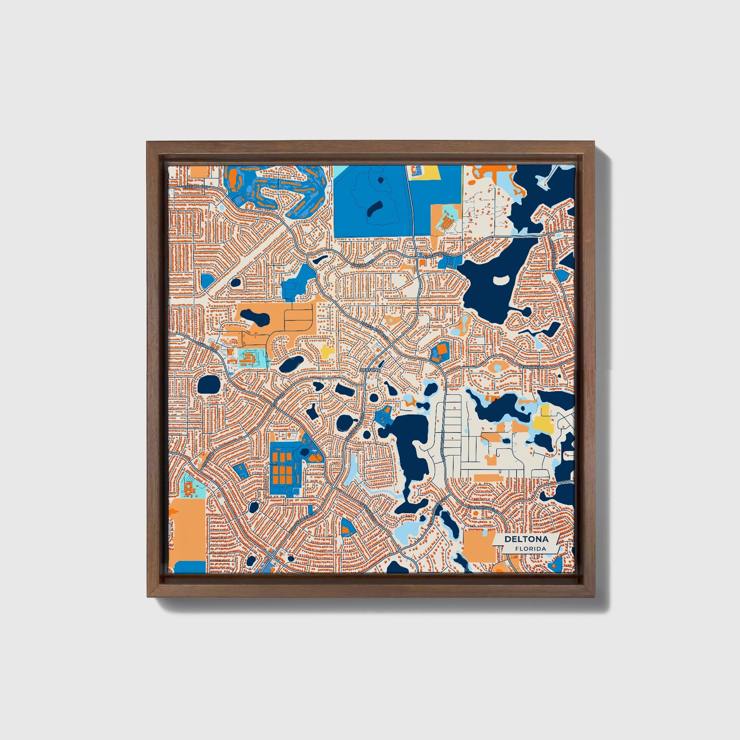Deltona Florida Colorful City Map Canvas Print • Dark Wooden Framed