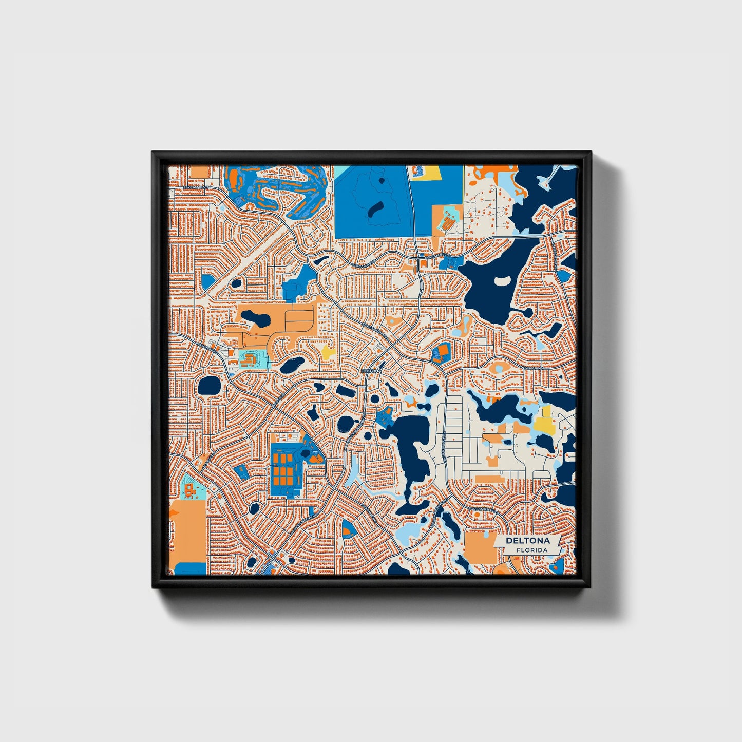 Deltona Florida Colorful City Map Canvas Print • Black Framed
