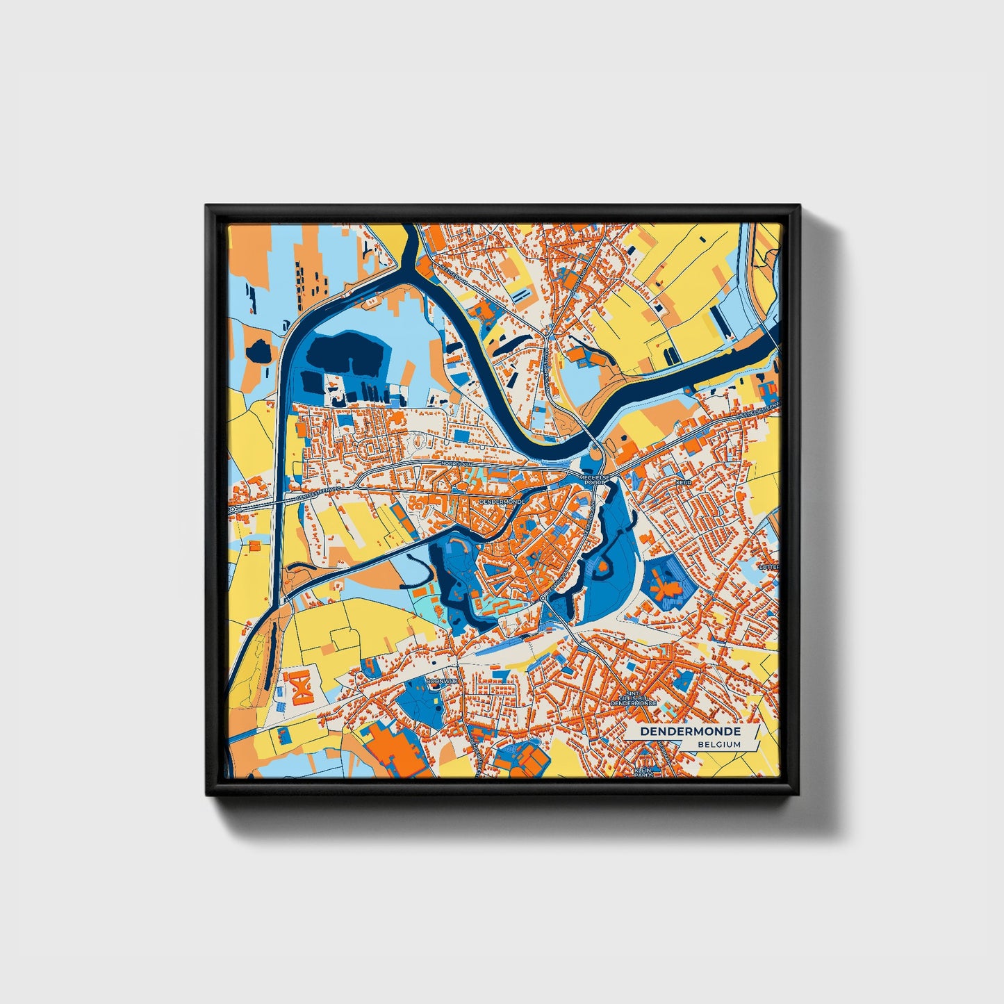 Dendermonde  Belgium Colorful City Map Canvas Print • Black Framed