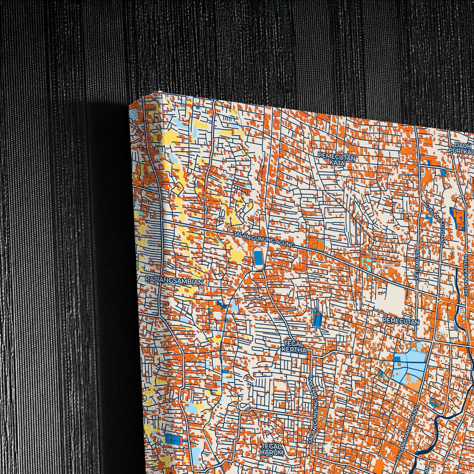Denpasar Indonesia Colorful City Map Canvas Print Detail