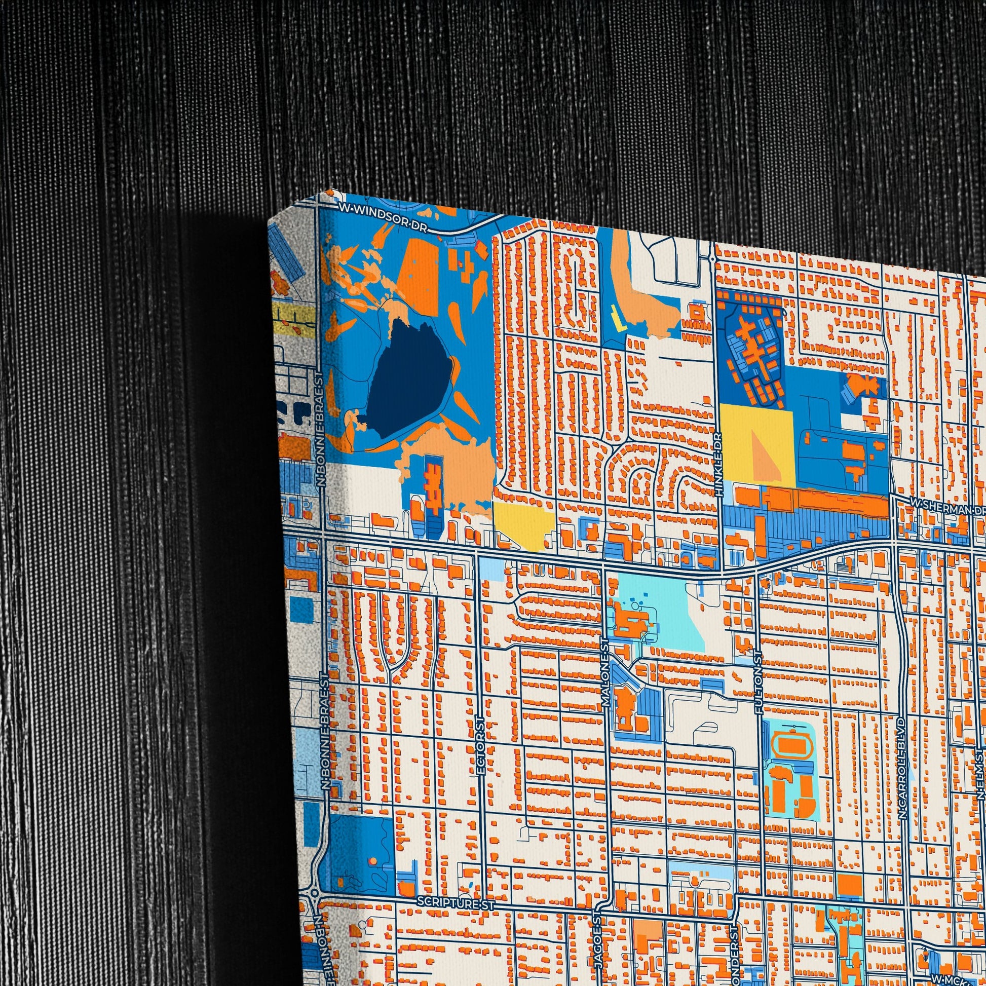 Denton Texas Colorful City Map Canvas Print Detail