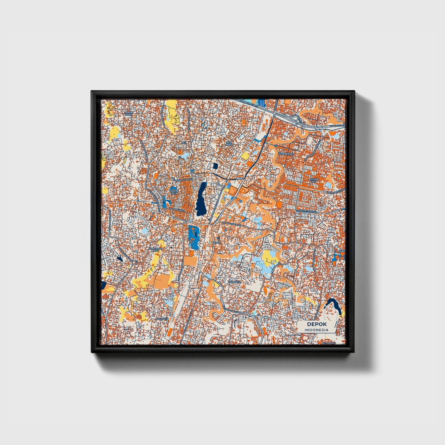 Depok Indonesia Colorful City Map Canvas Print • Black Framed