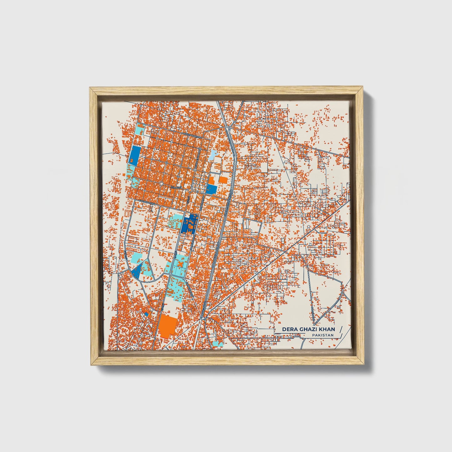 Dera Ghazi Khan Pakistan Colorful City Map Canvas Print • Natural Wooden Framed