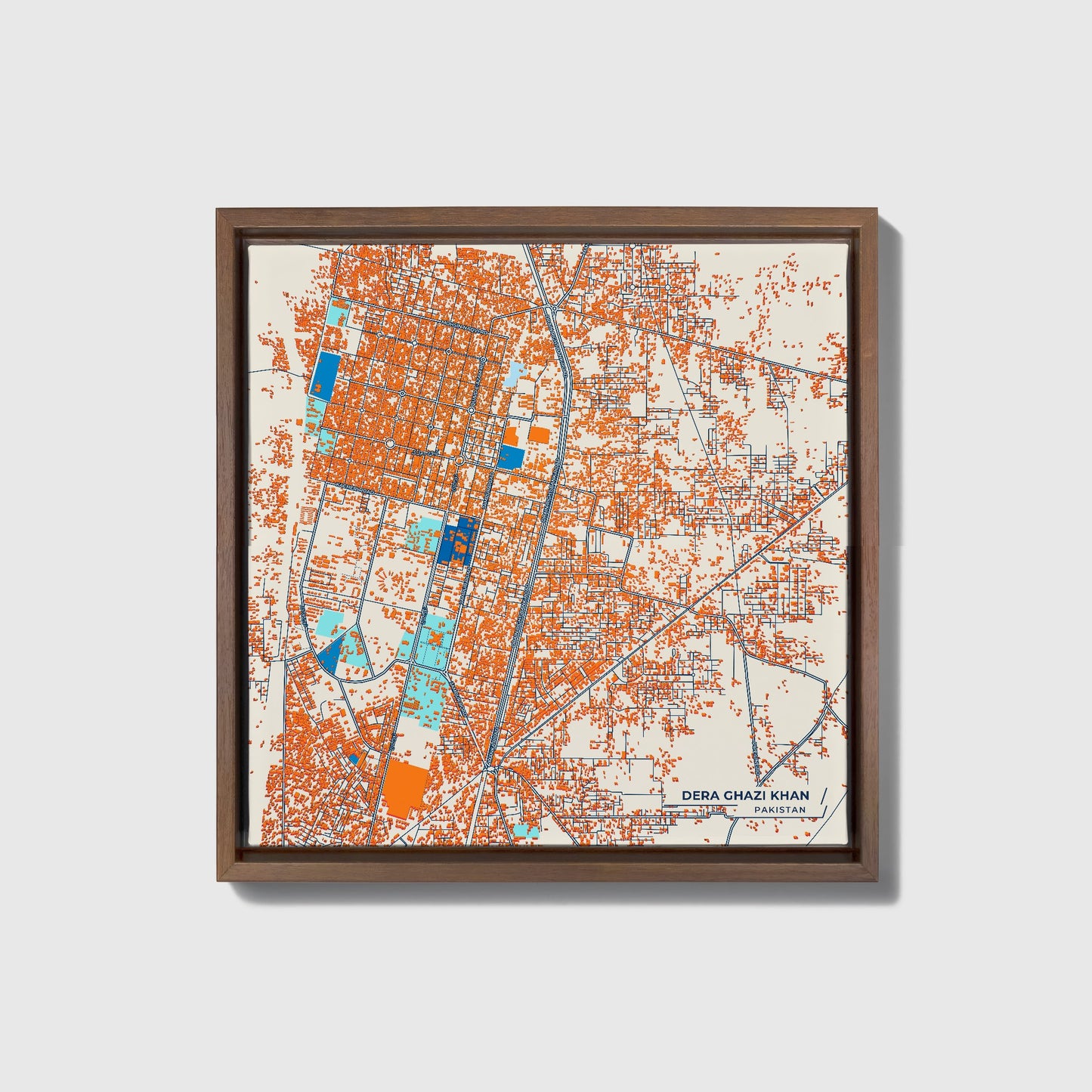 Dera Ghazi Khan Pakistan Colorful City Map Canvas Print • Dark Wooden Framed