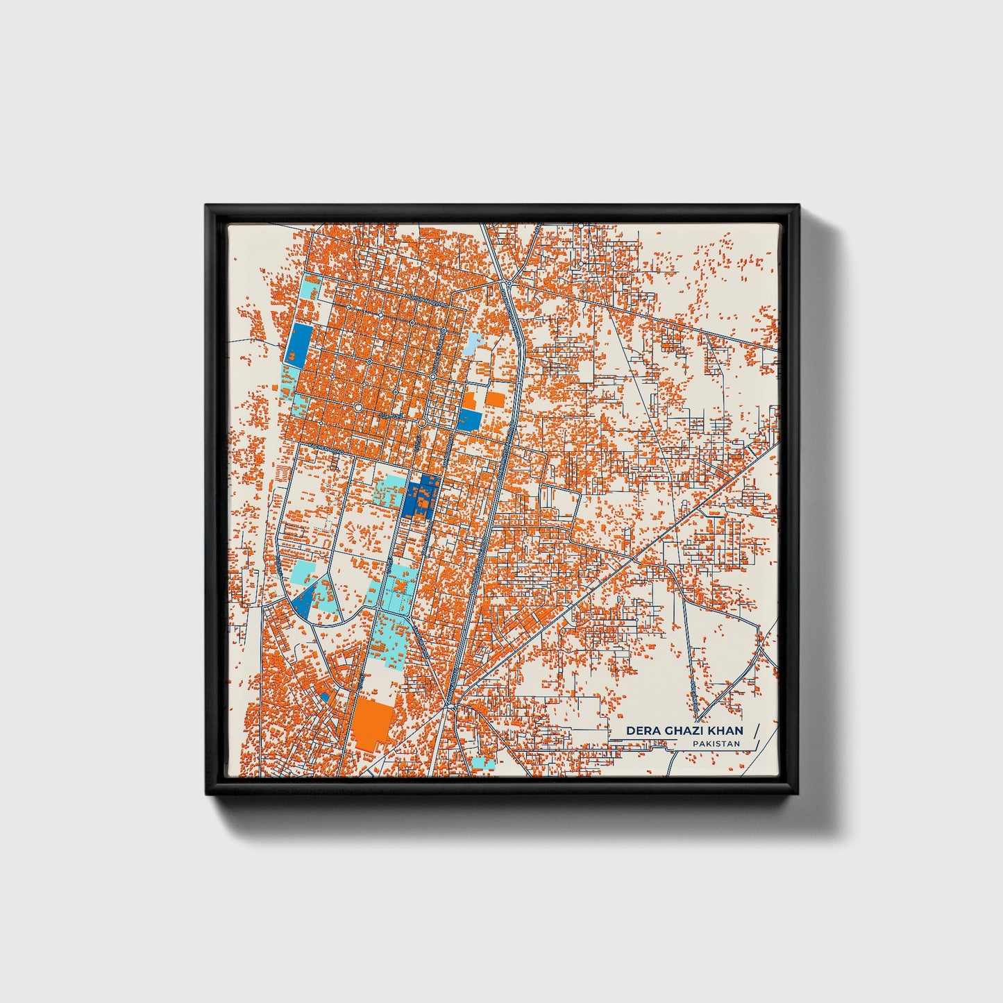 Dera Ghazi Khan Pakistan Colorful City Map Canvas Print • Black Framed