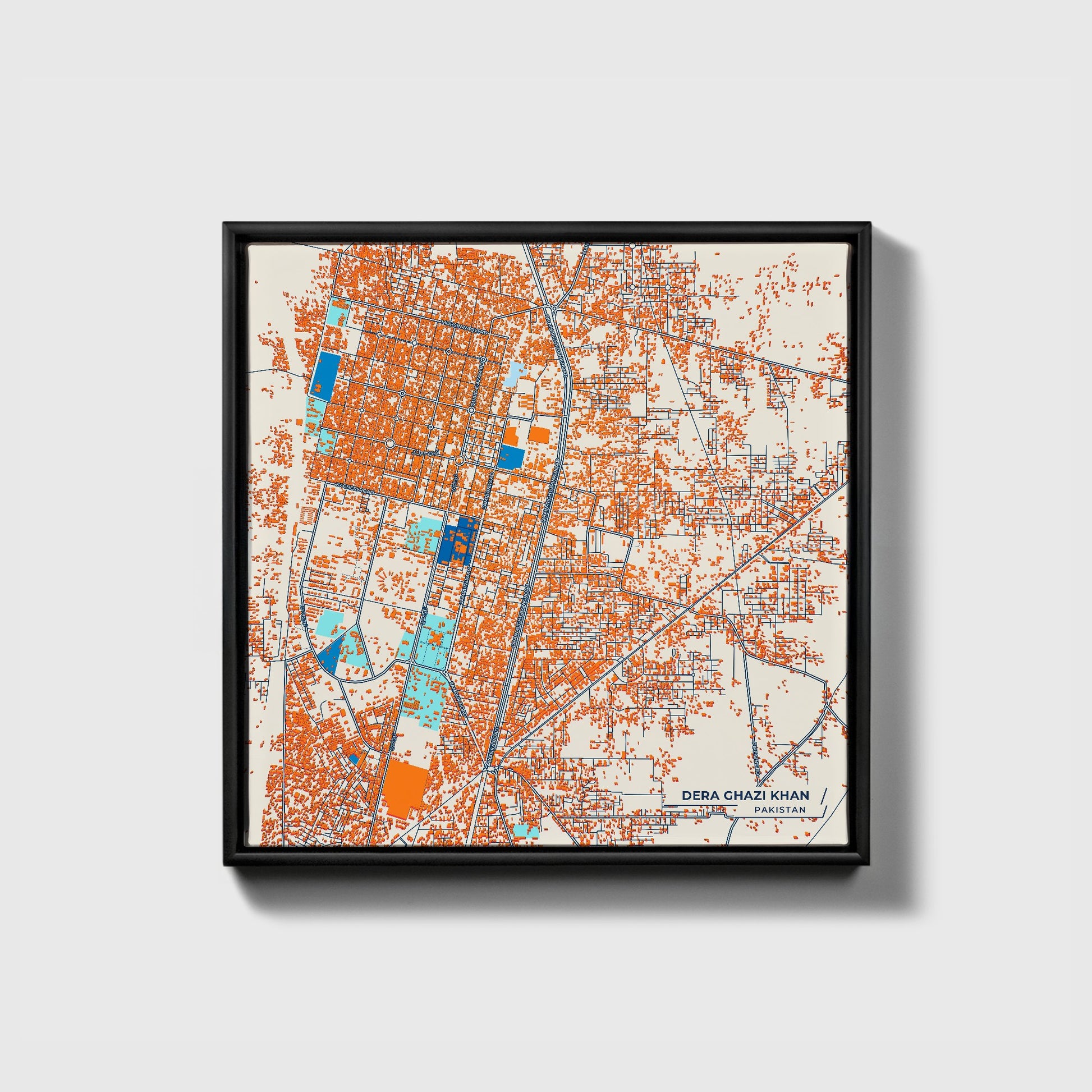 Dera Ghazi Khan Pakistan Colorful City Map Canvas Print • Black Framed