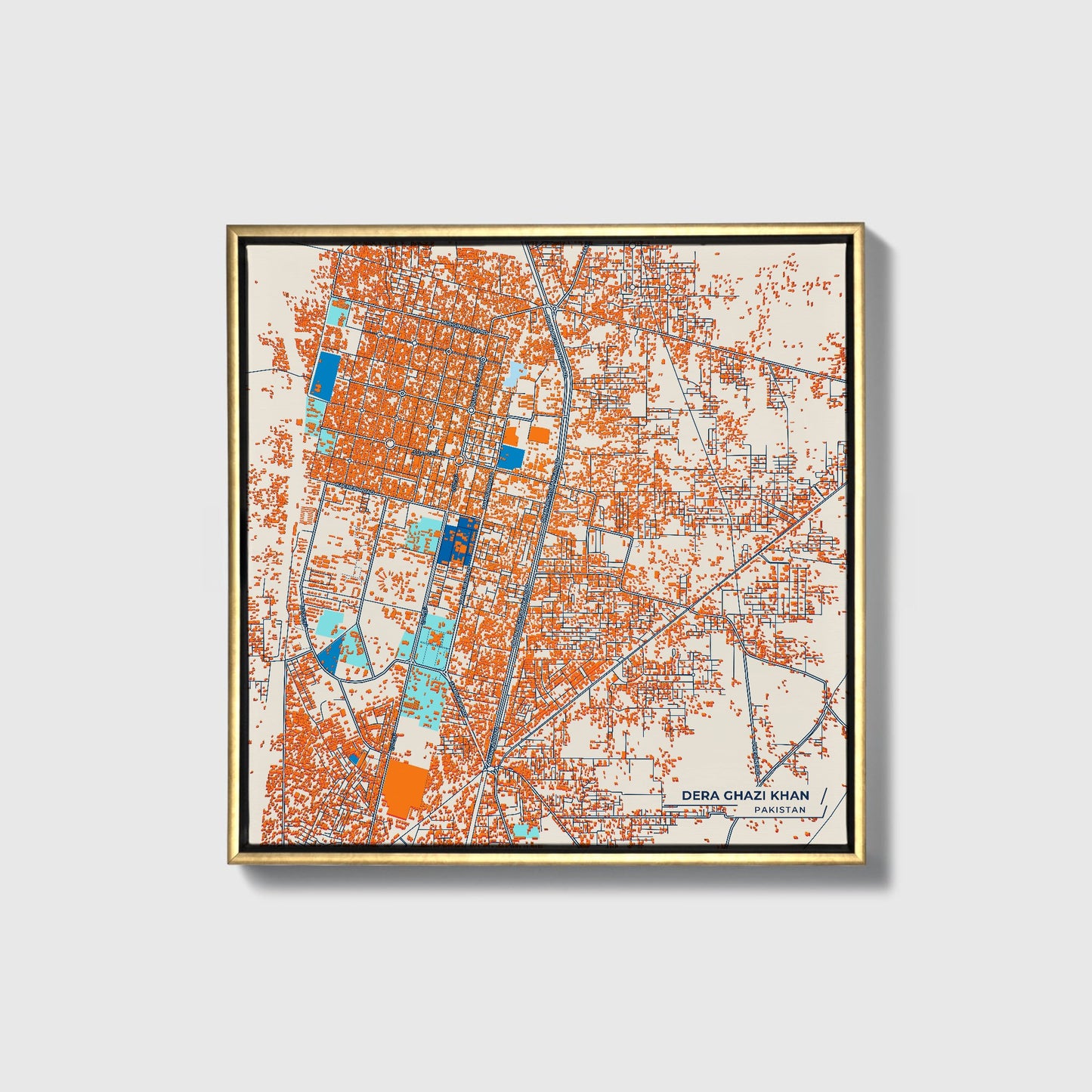 Dera Ghazi Khan Pakistan Colorful City Map Canvas Print • Gold Framed