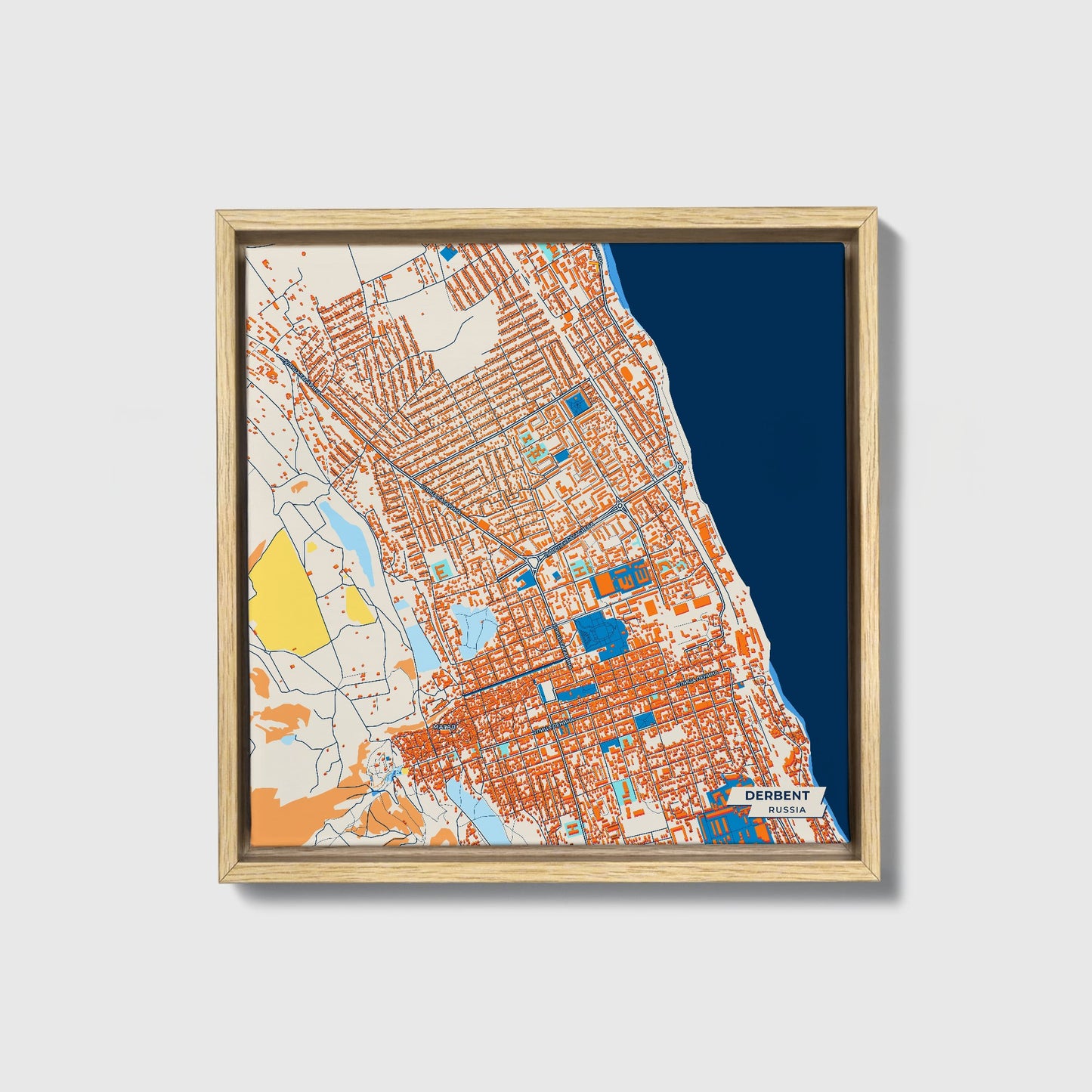 Дербент Russia Colorful City Map Canvas Print • Natural Wooden Framed
