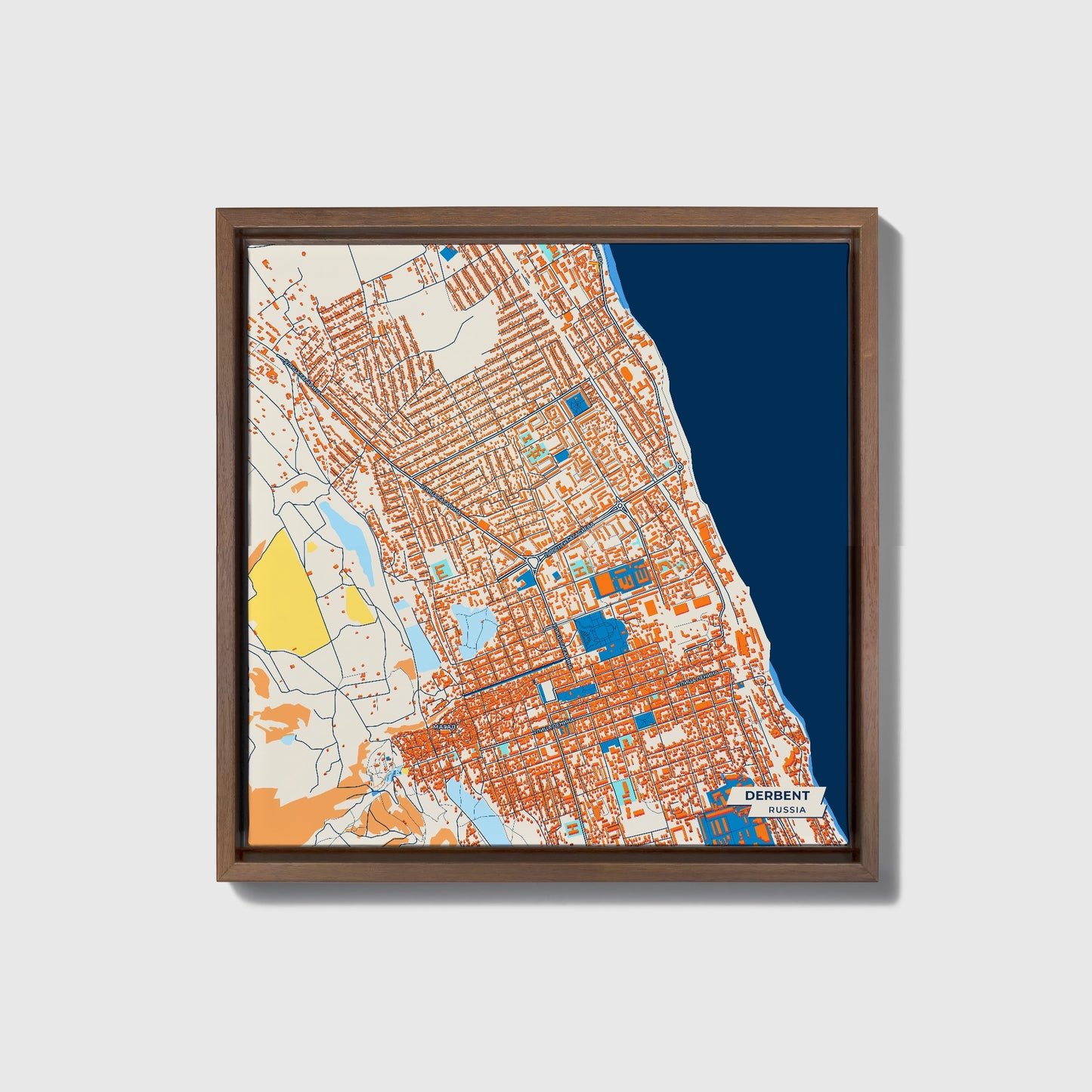 Дербент Russia Colorful City Map Canvas Print • Dark Wooden Framed