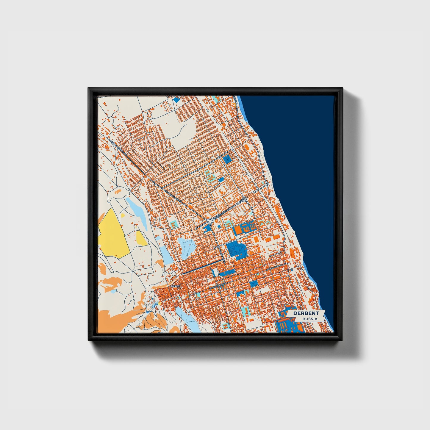 Дербент Russia Colorful City Map Canvas Print • Black Framed