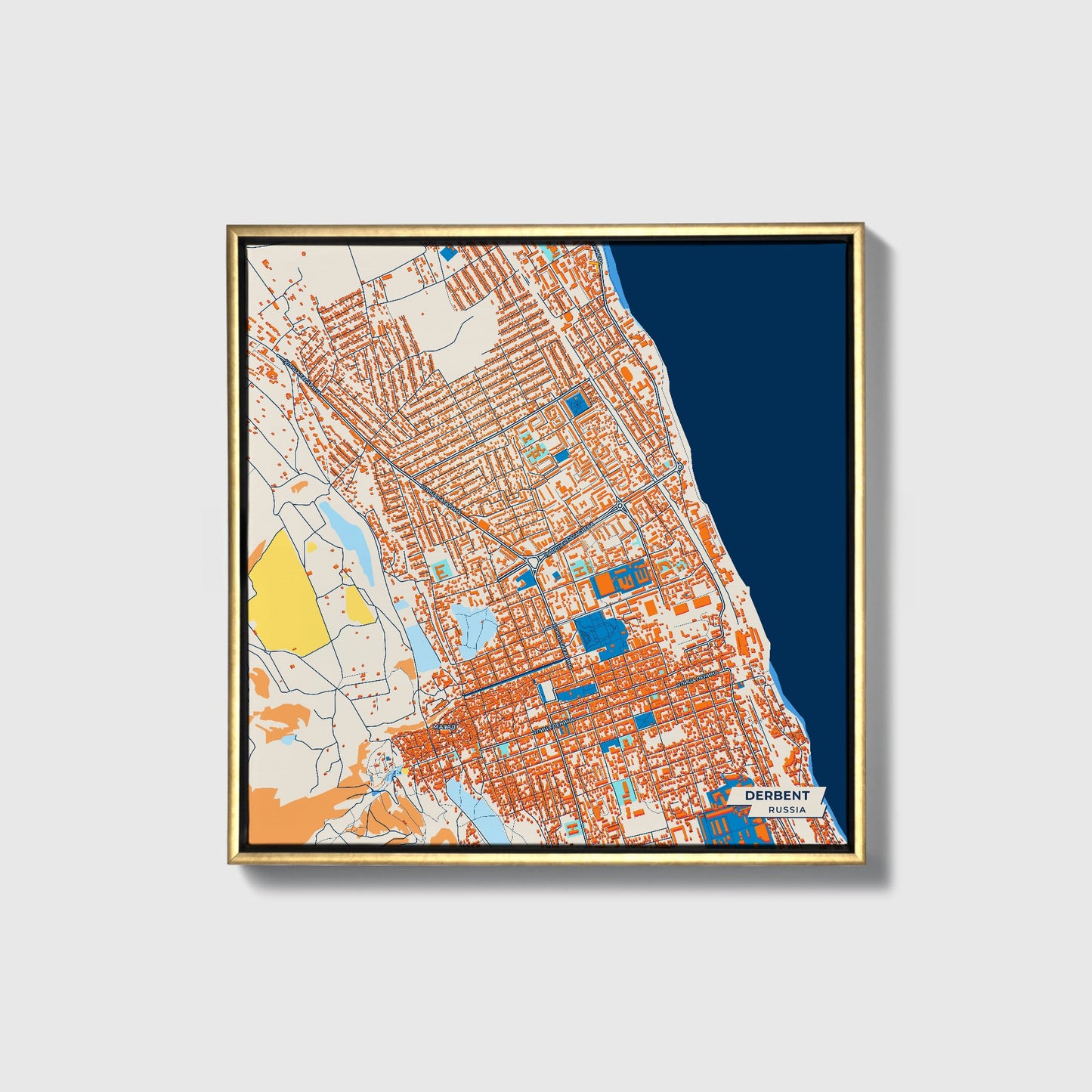 Дербент Russia Colorful City Map Canvas Print • Gold Framed