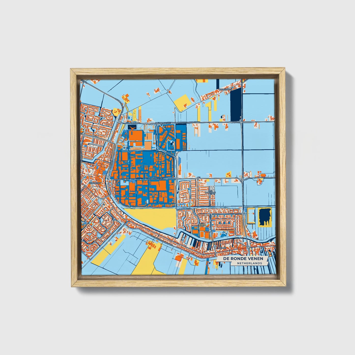 Derondevenen Netherlands Colorful City Map Canvas Print • Natural Wooden Framed
