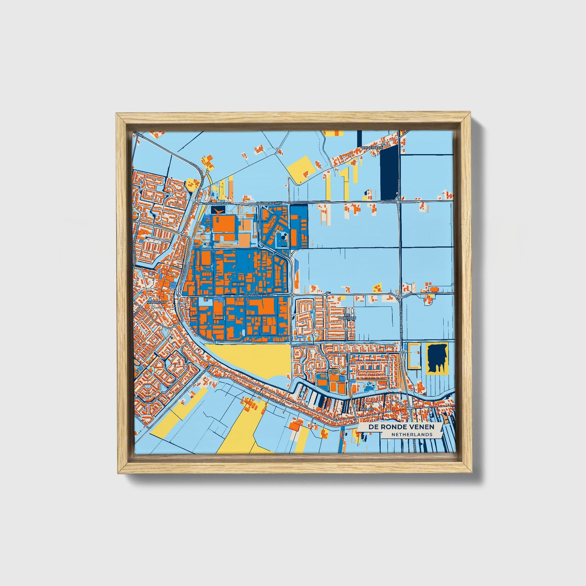 Derondevenen Netherlands Colorful City Map Canvas Print • Natural Wooden Framed