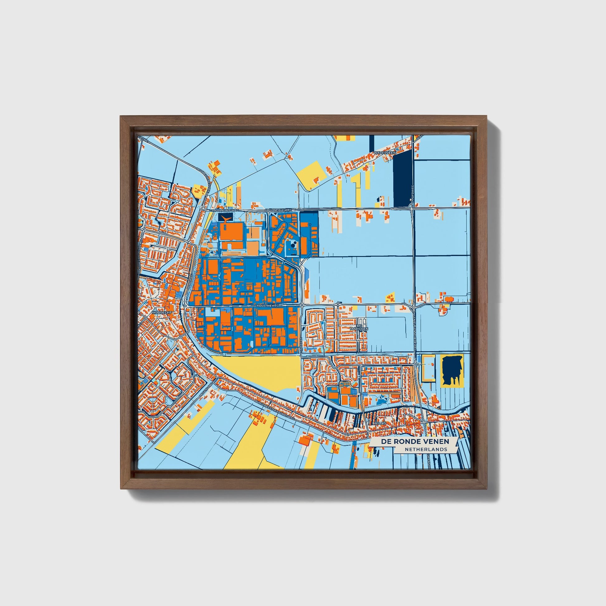 Derondevenen Netherlands Colorful City Map Canvas Print • Dark Wooden Framed