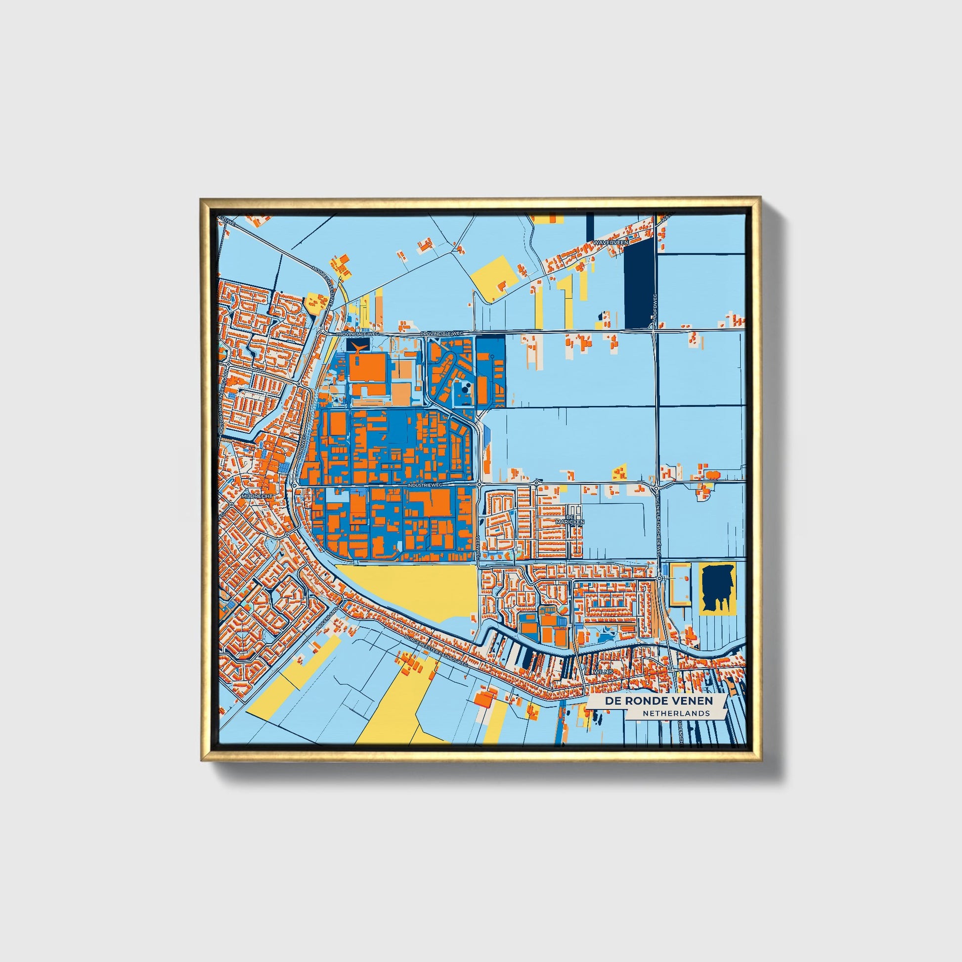 Derondevenen Netherlands Colorful City Map Canvas Print • Gold Framed
