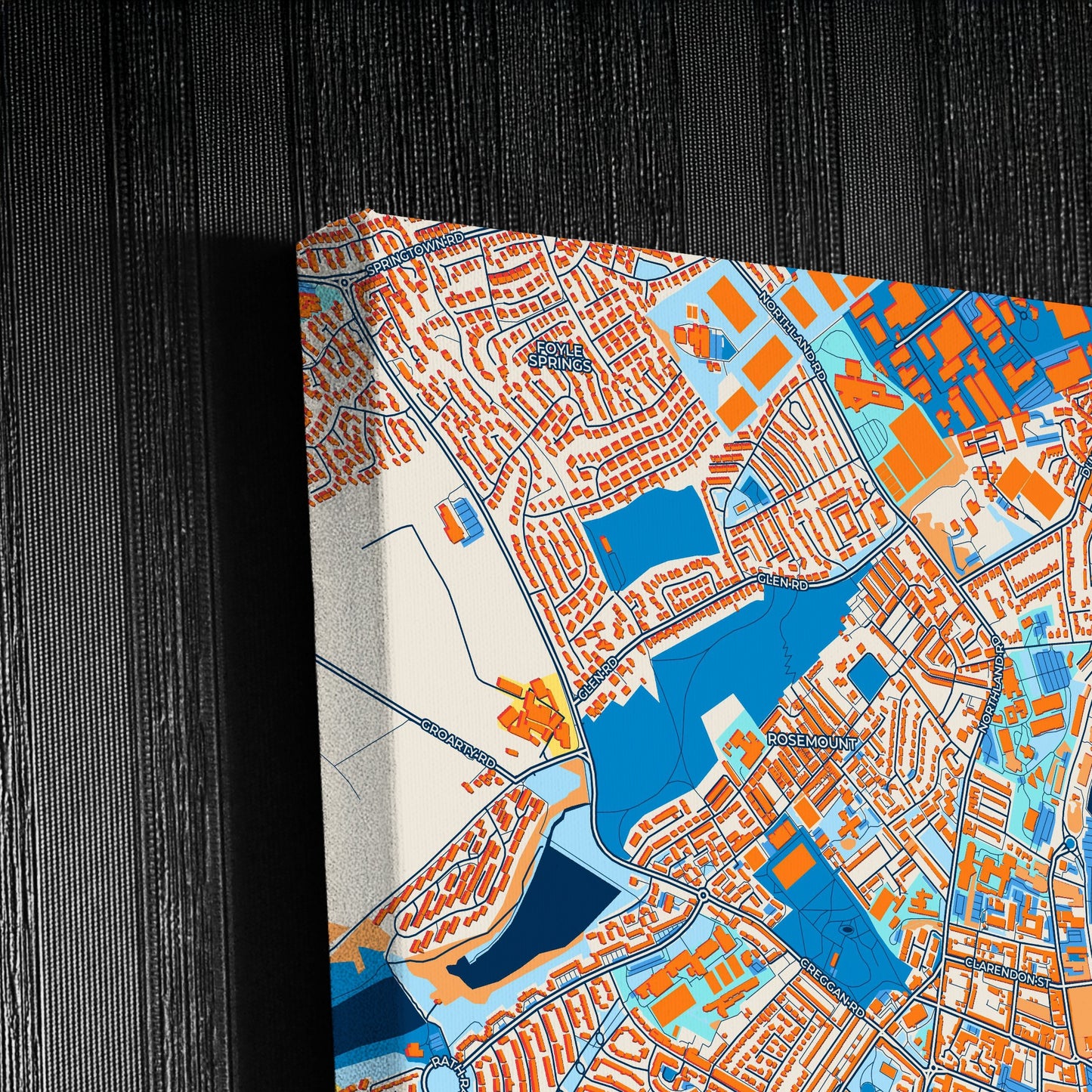Derry Northern Ireland Colorful City Map Canvas Print Detail